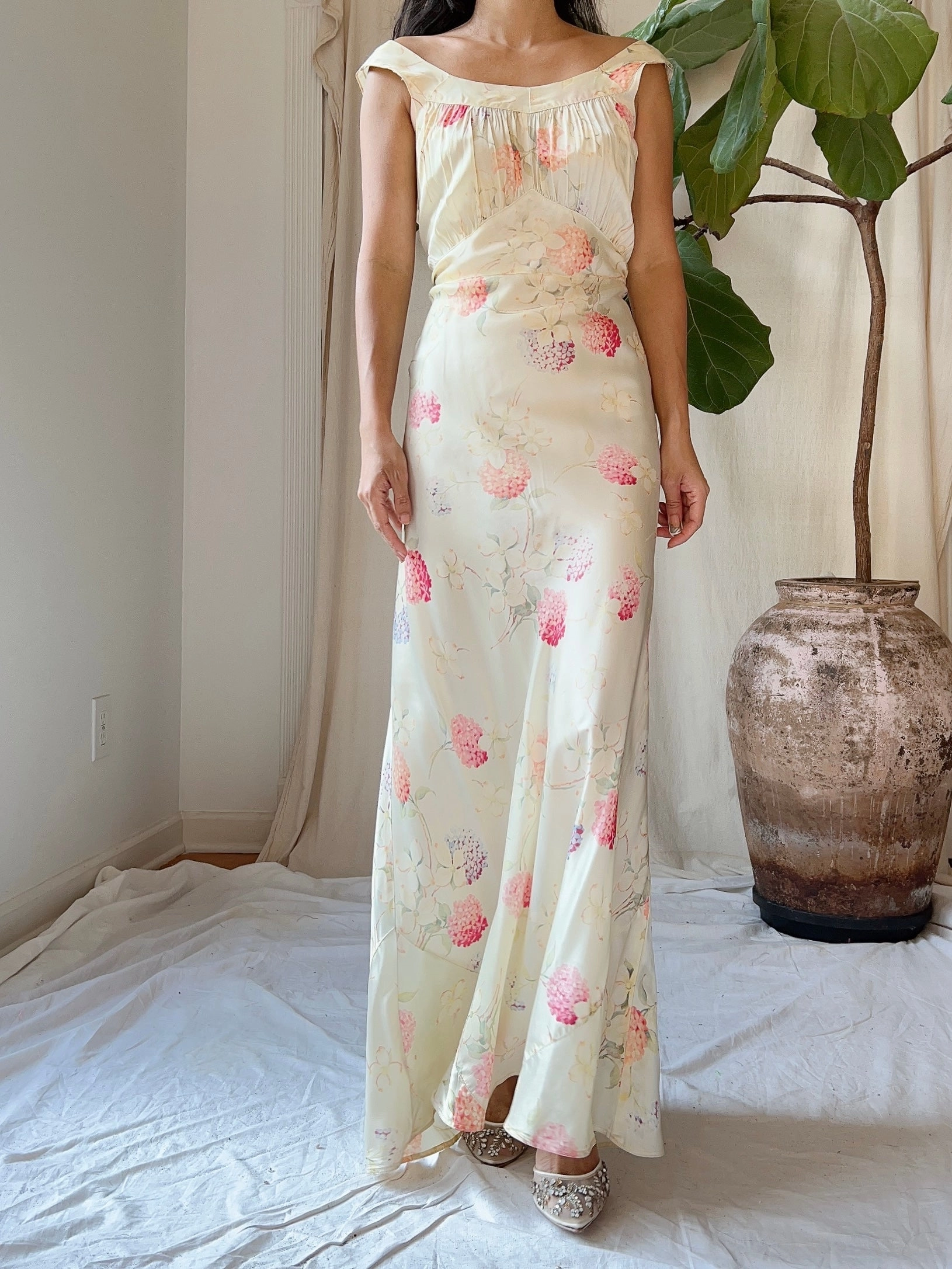 1930s 2-Piece Satin Floral Set - M