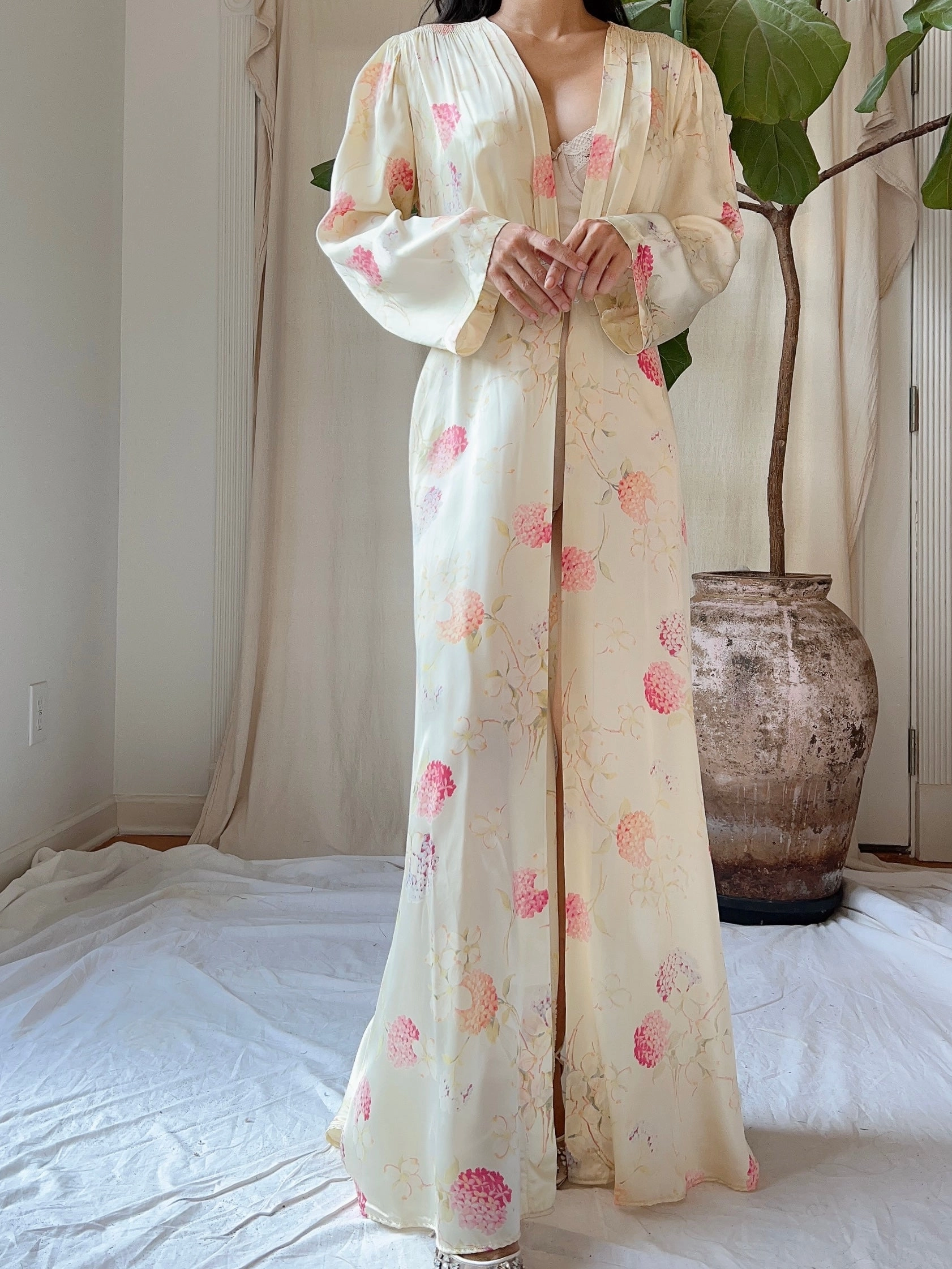1930s 2-Piece Satin Floral Set - M