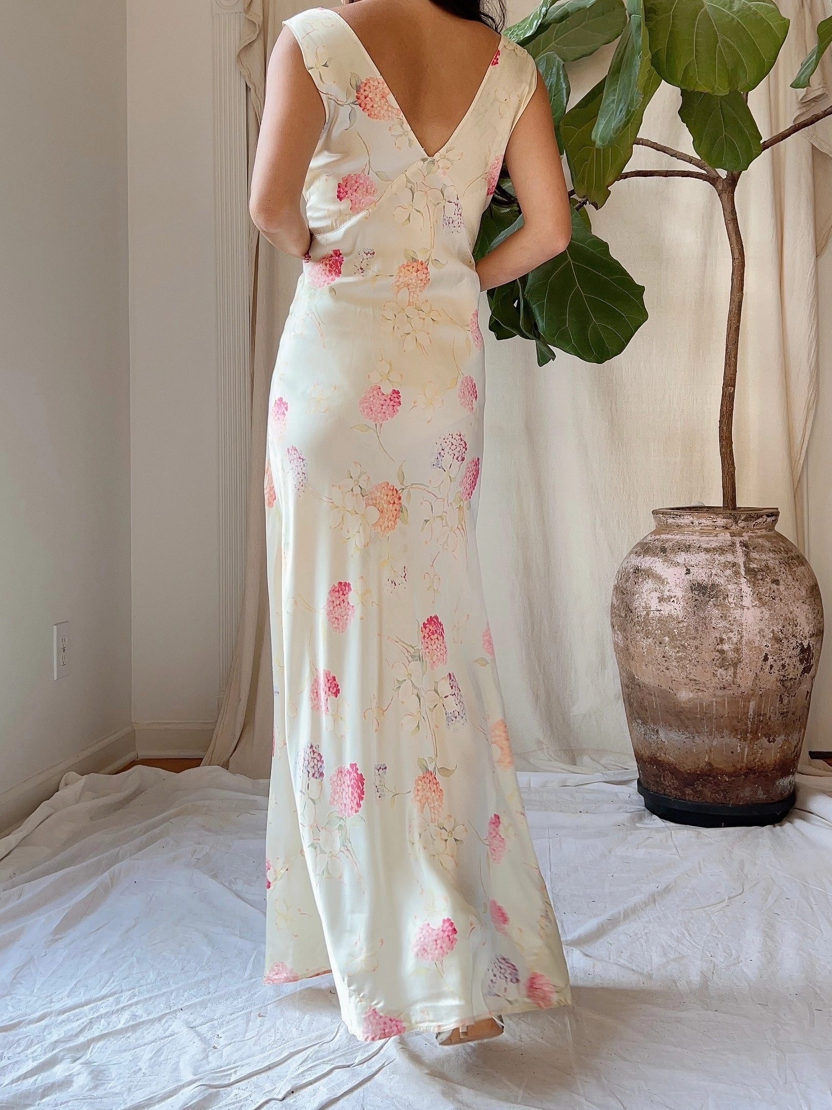 1930s 2-Piece Satin Floral Set - M