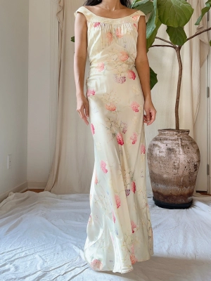 1930s 2-Piece Satin Floral Set - M