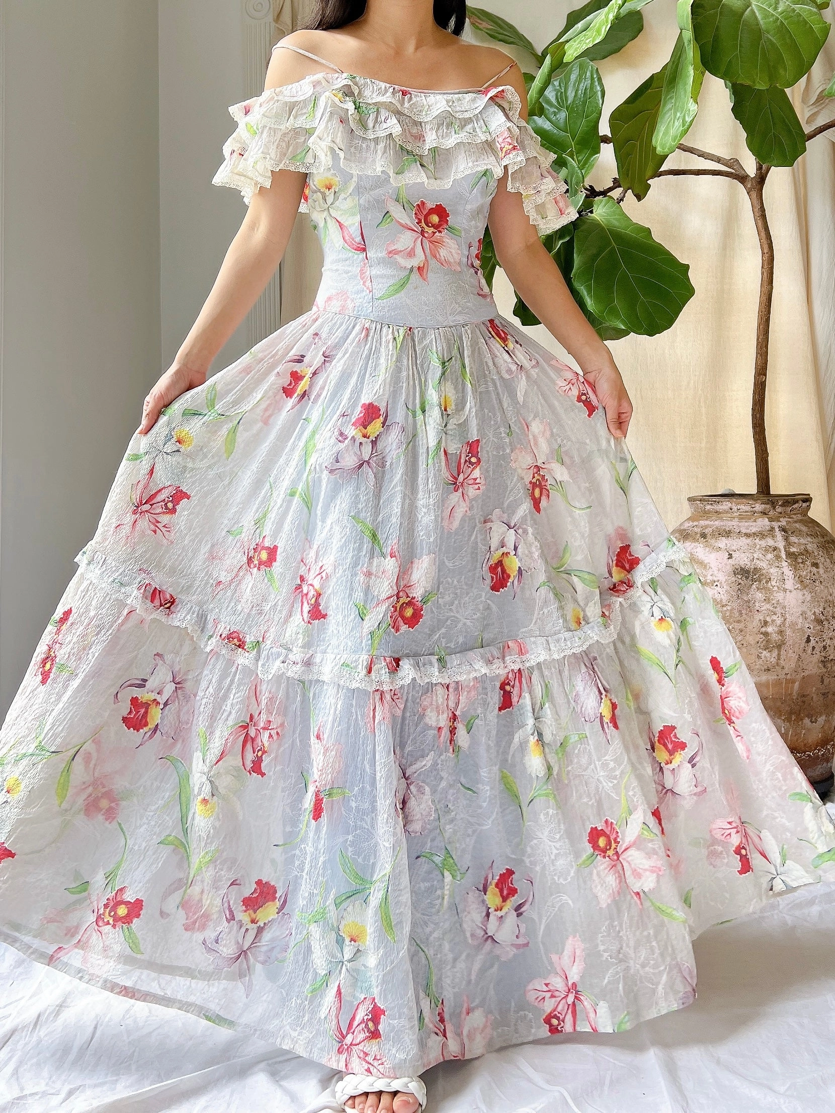 1940s Crinkle Organdy Orchid Dress - S