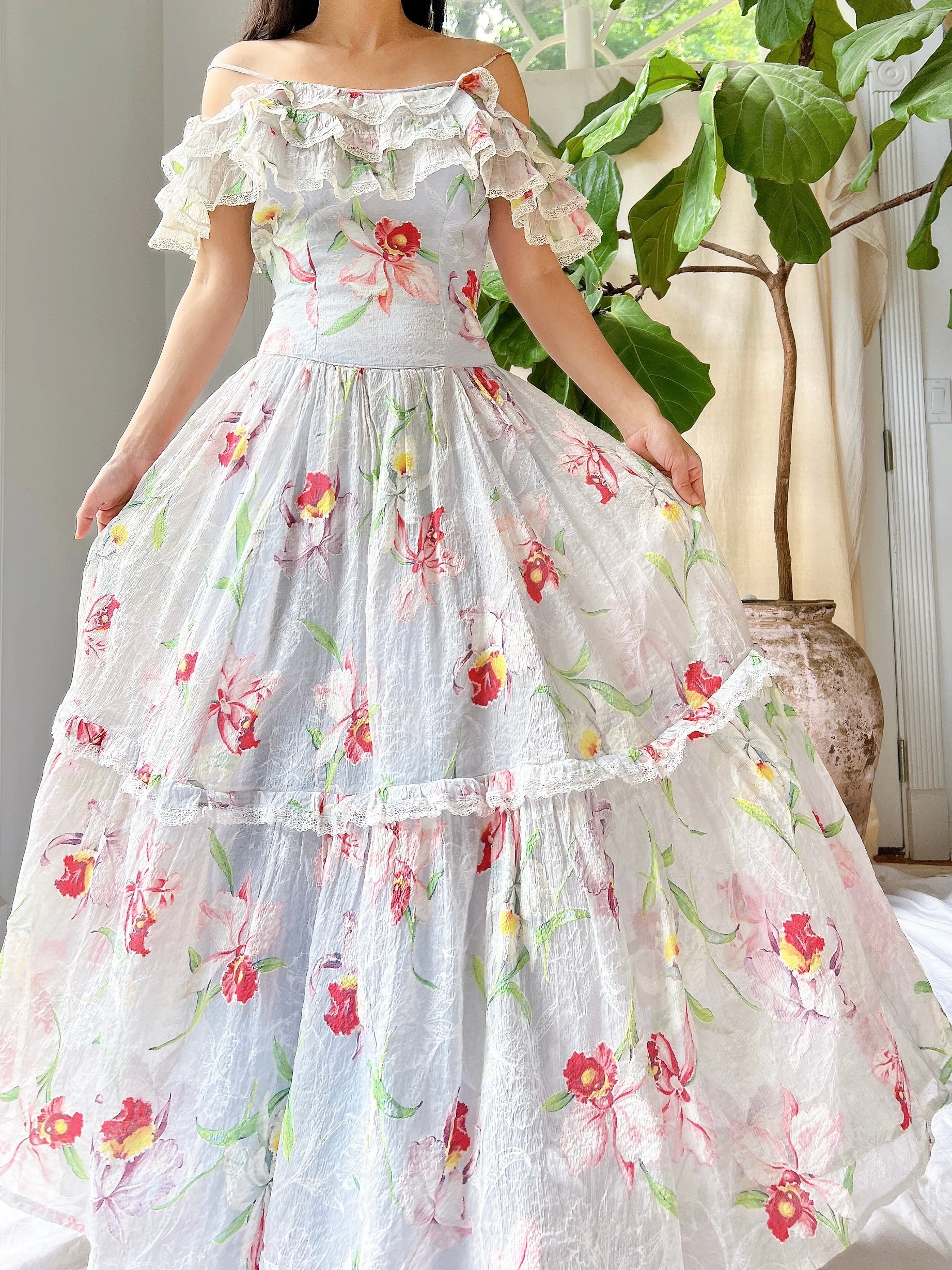 1940s Crinkle Organdy Orchid Dress - S
