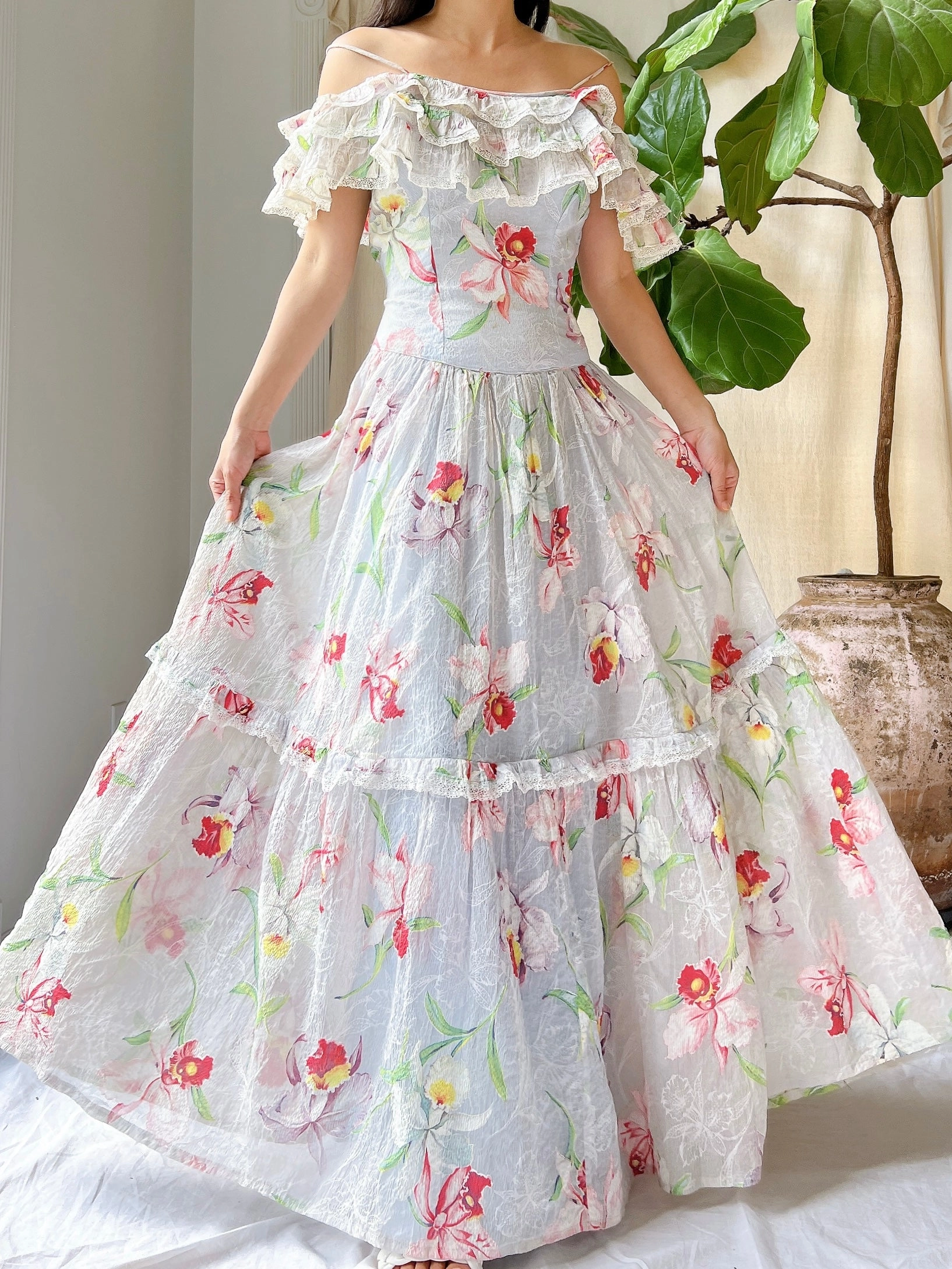 1940s Crinkle Organdy Orchid Dress - S