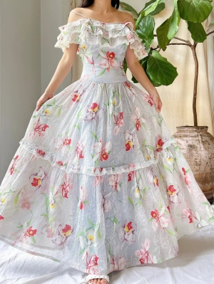 1940s Crinkle Organdy Orchid Dress - S