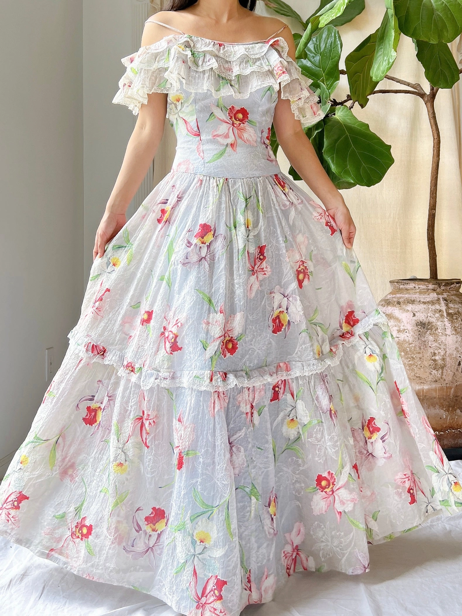 1940s Crinkle Organdy Orchid Dress - S