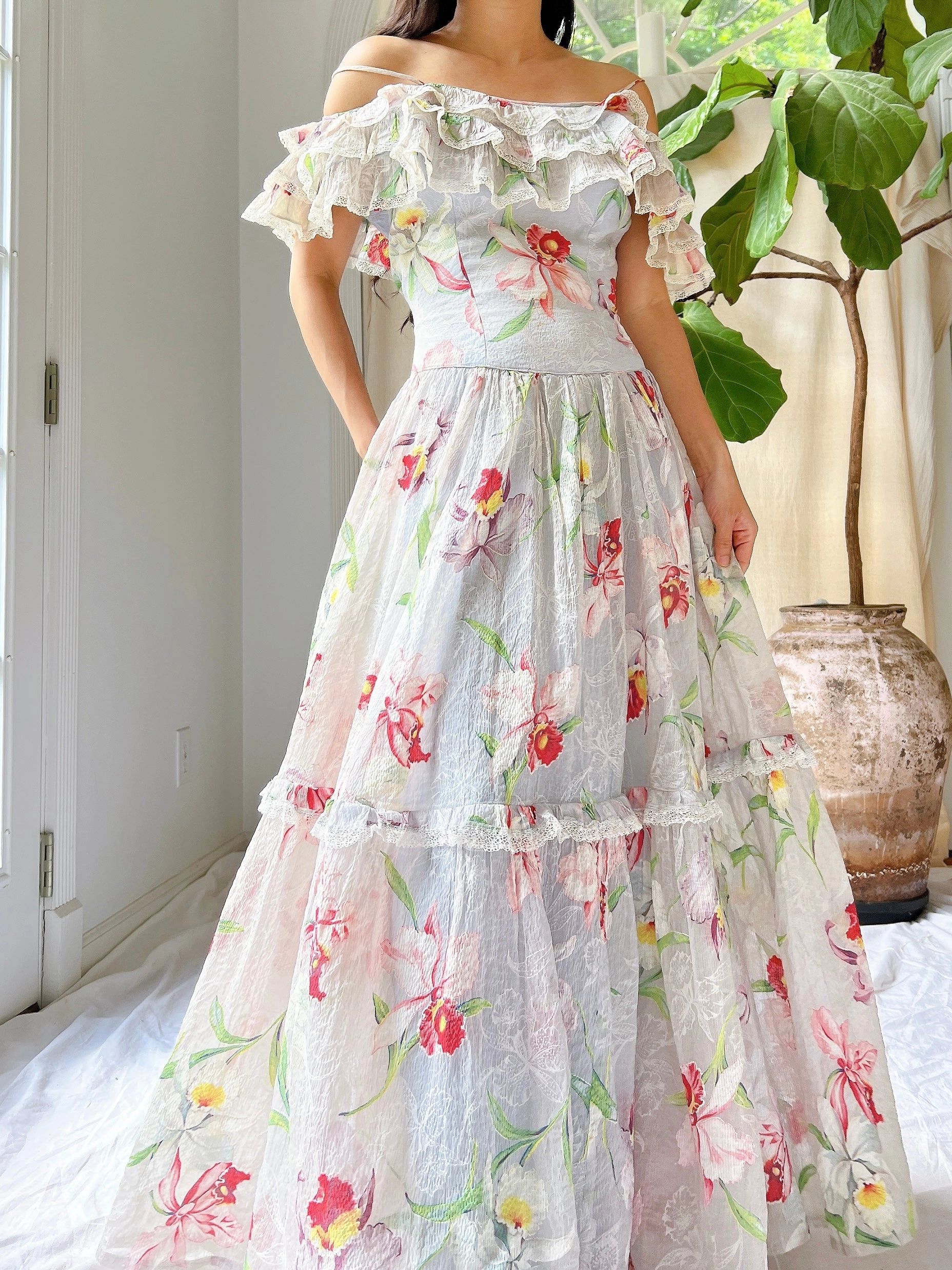 1940s Crinkle Organdy Orchid Dress - S
