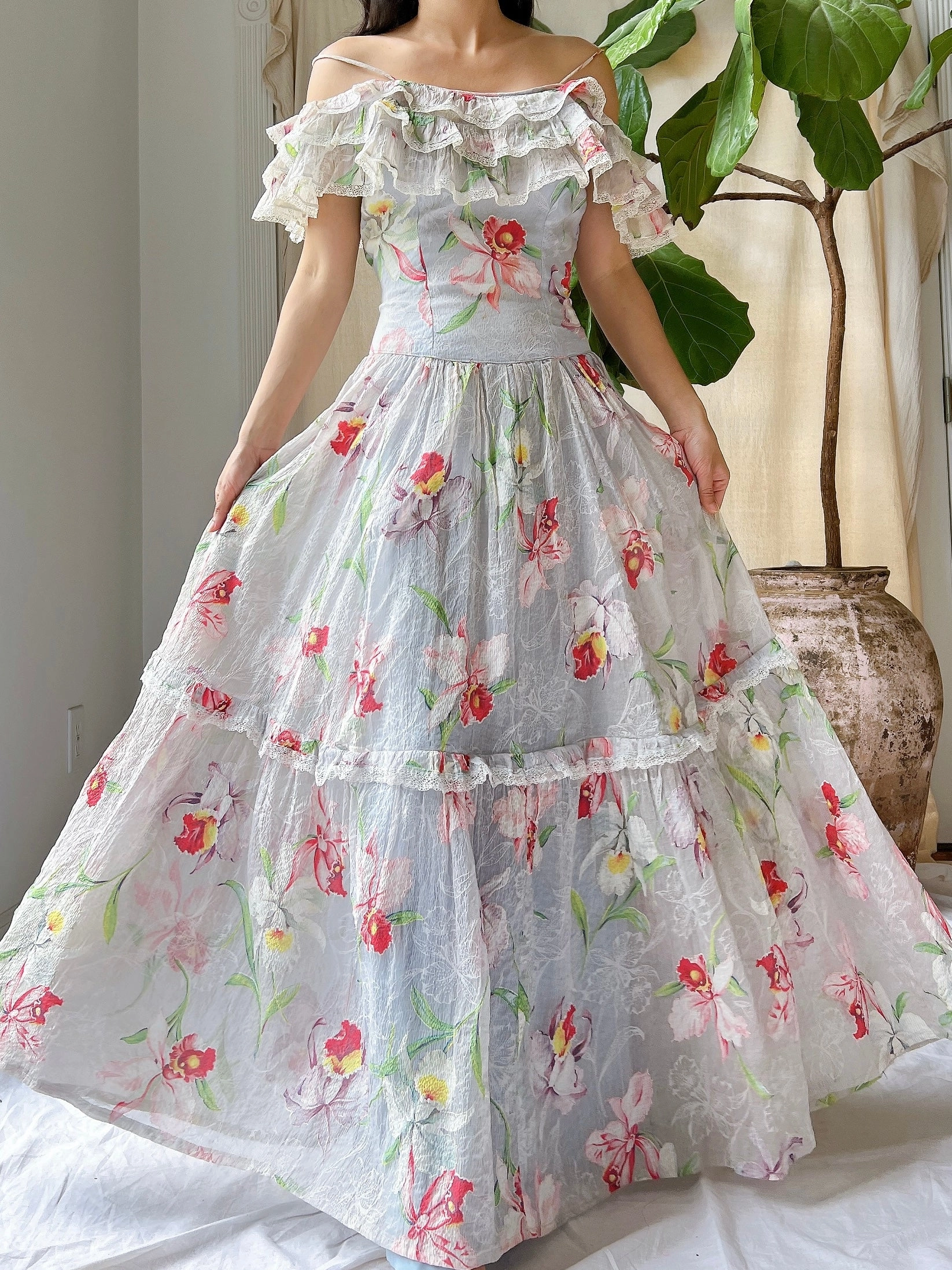 1940s Crinkle Organdy Orchid Dress - S