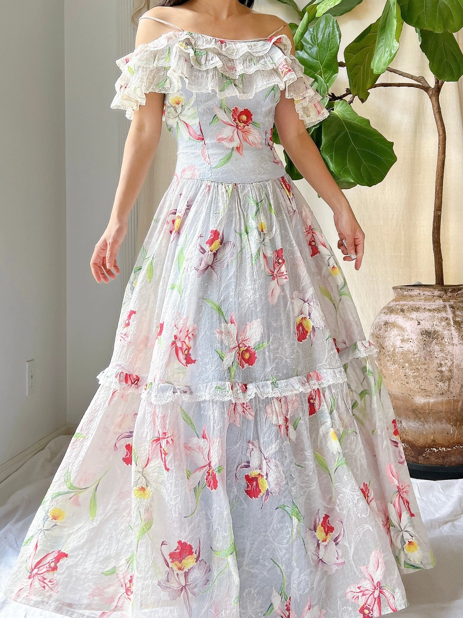 1940s Crinkle Organdy Orchid Dress - S