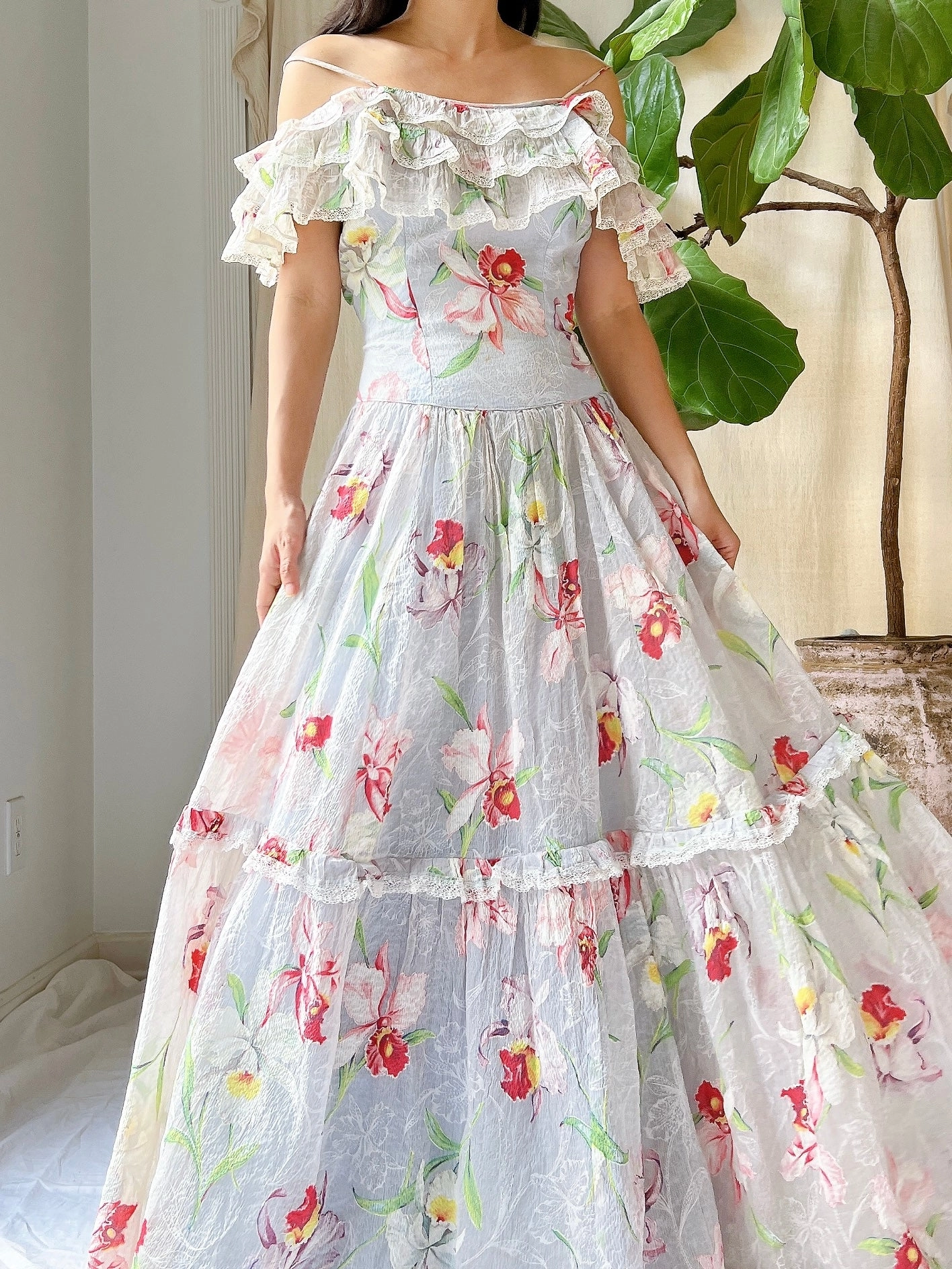 1940s Crinkle Organdy Orchid Dress - S