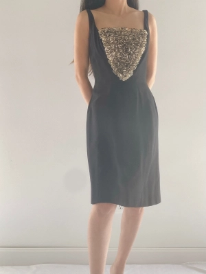 1960s Crepe and Silk Organza Ruffle Dress - XS/S