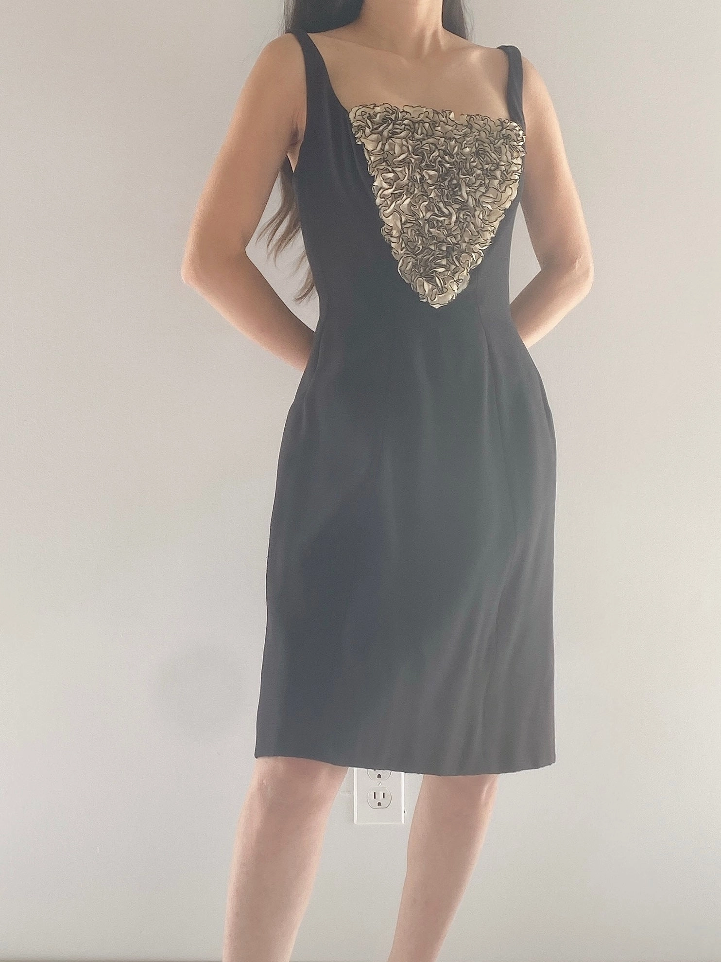 1960s Crepe and Silk Organza Ruffle Dress - XS/S