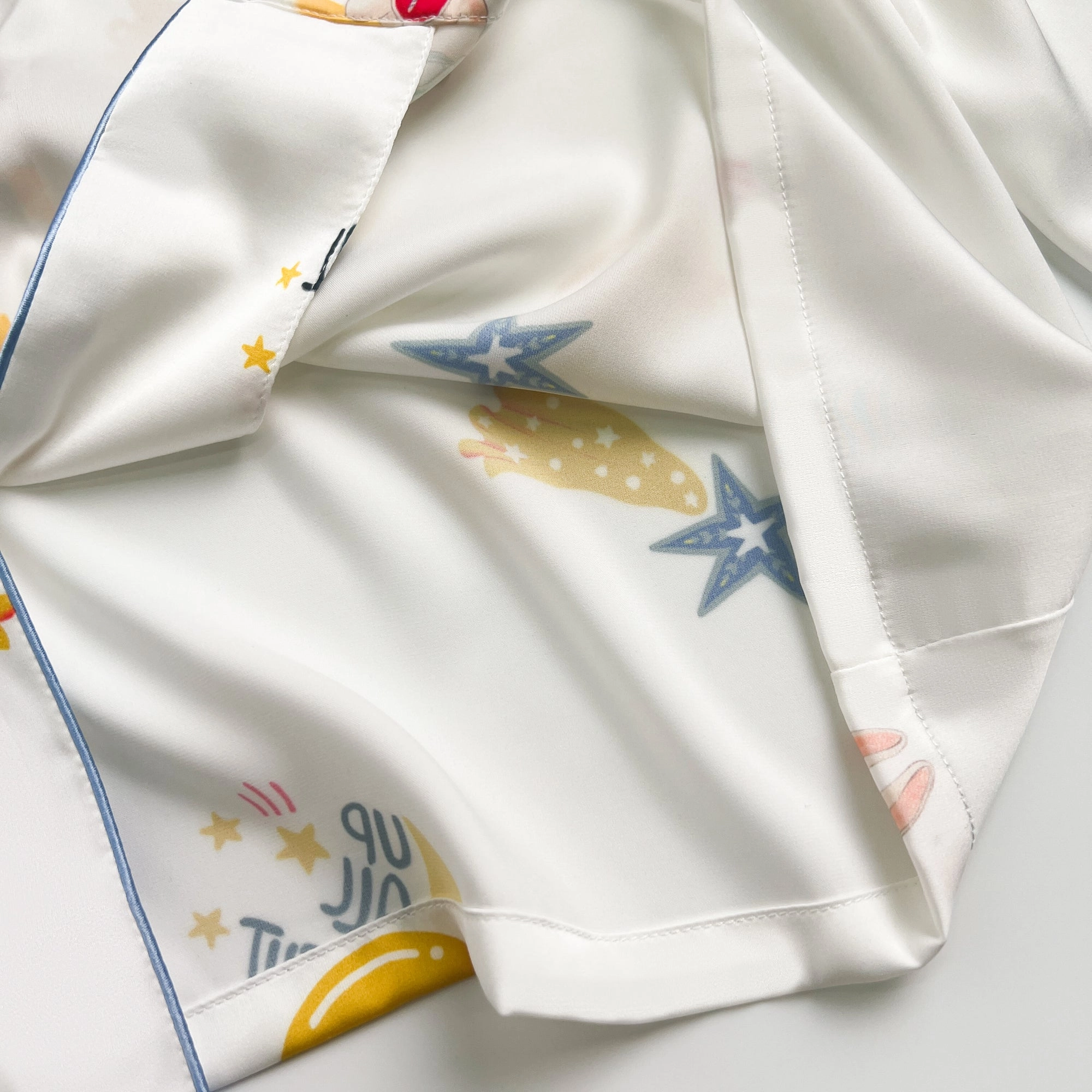 Blue Stripe Cartoon Print Silky Satin Pajamas Set