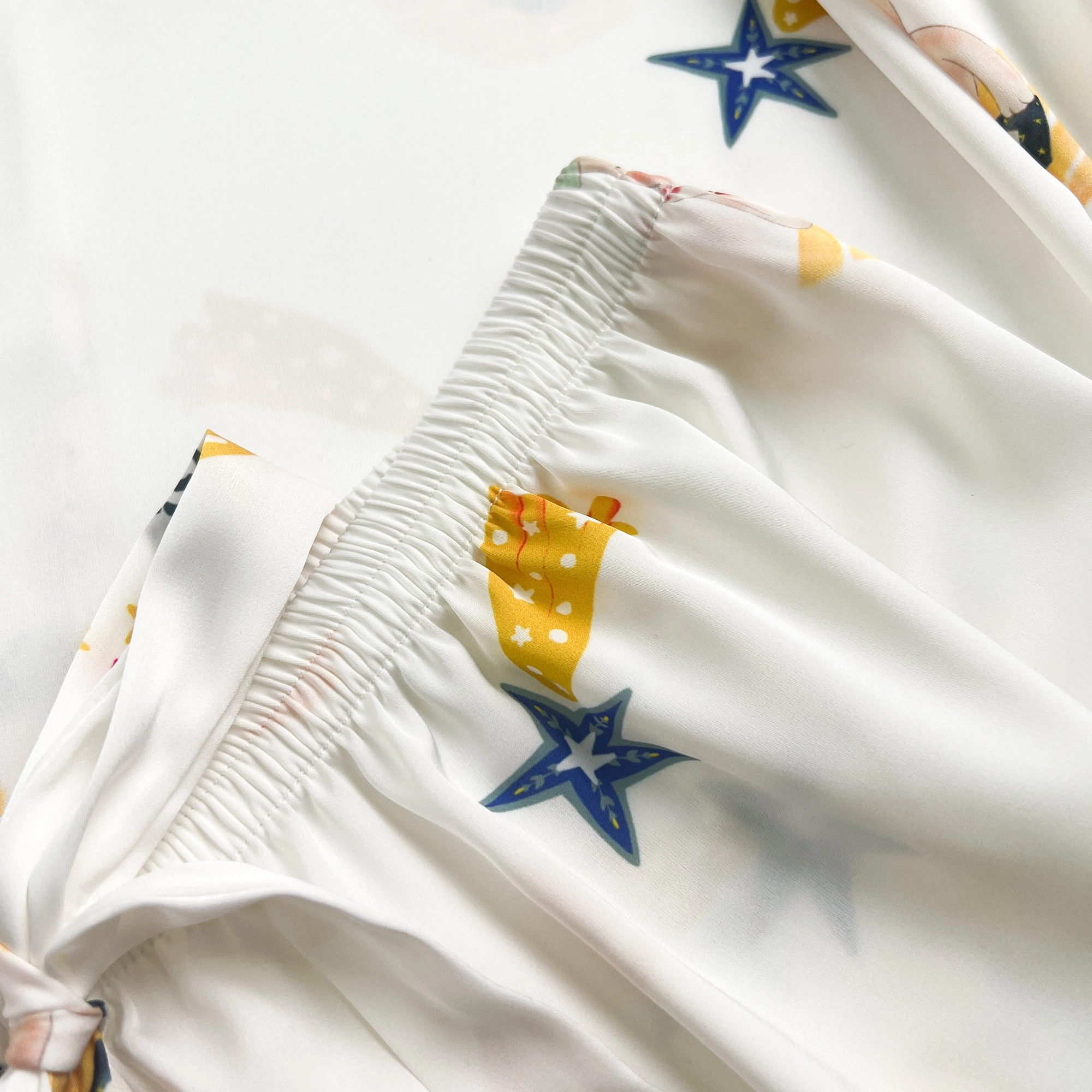 Blue Stripe Cartoon Print Silky Satin Pajamas Set