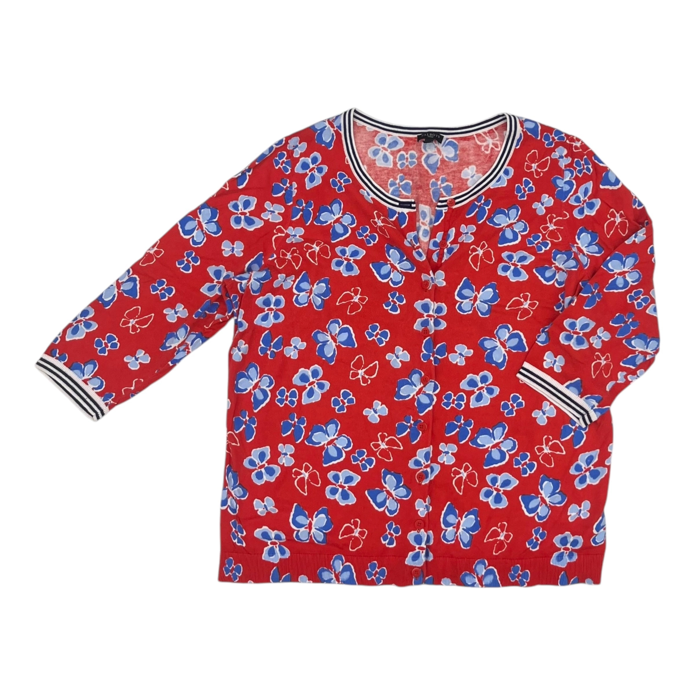 Cardigan By Talbots In Blue Red & White, Size:1X