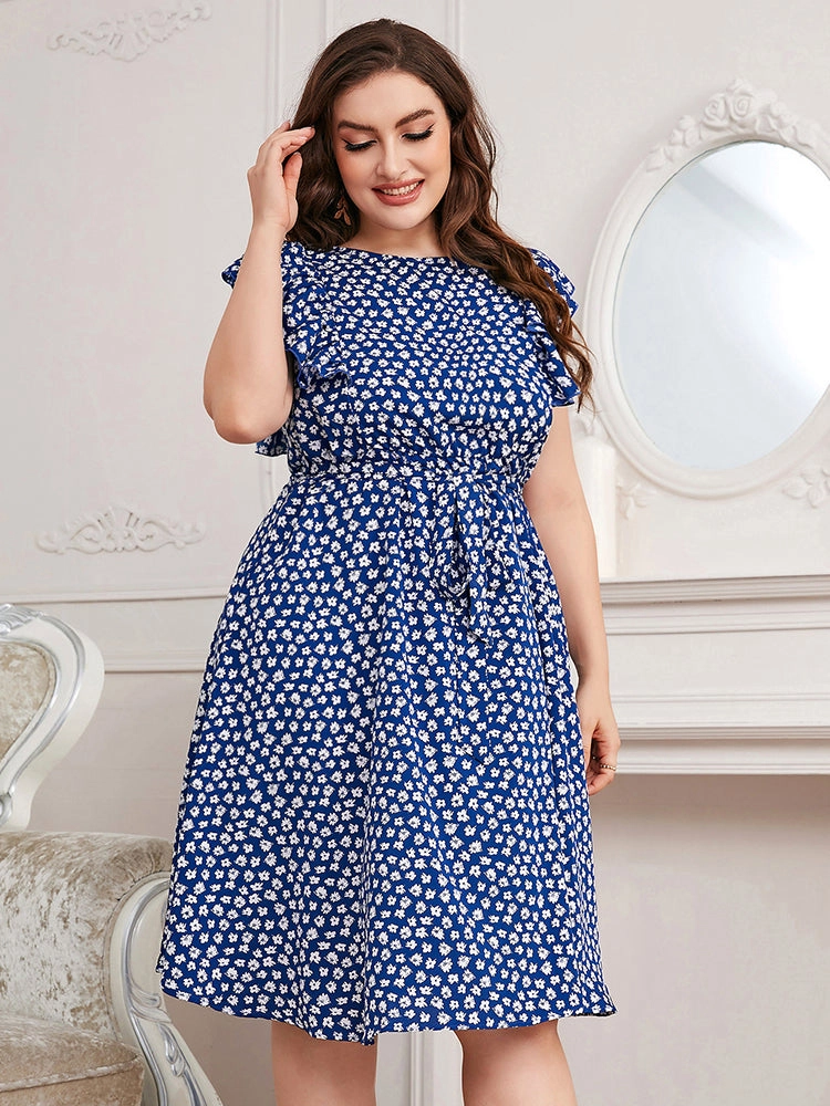 Causal Loose Floral Print Ruffle Sleeve Cool Chiffon Dress