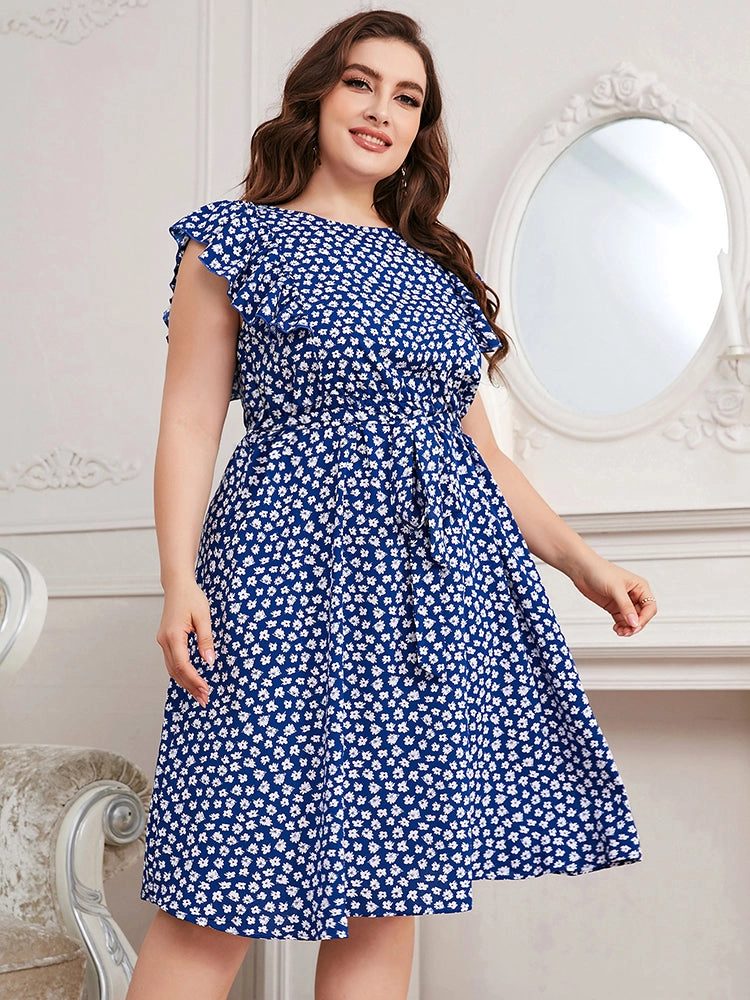 Causal Loose Floral Print Ruffle Sleeve Cool Chiffon Dress