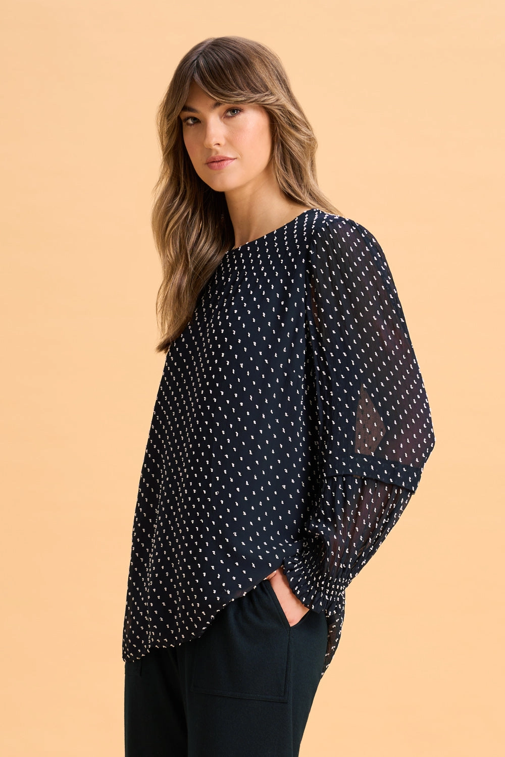 Crinkle Spot Blouse - White Spot Ink