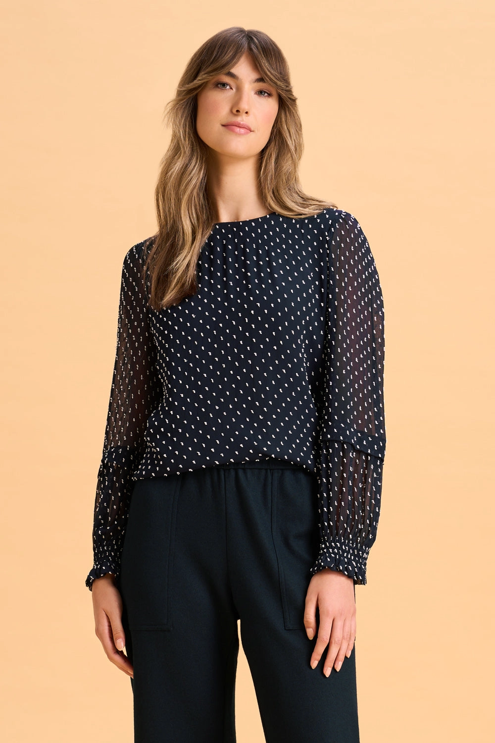 Crinkle Spot Blouse - White Spot Ink
