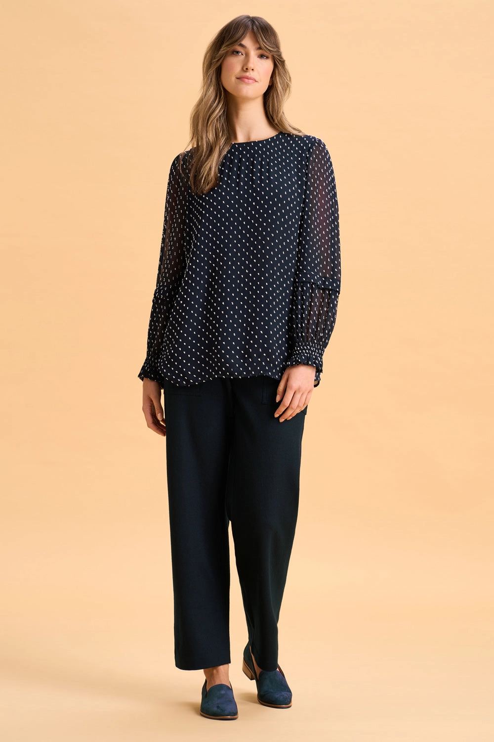 Crinkle Spot Blouse - White Spot Ink