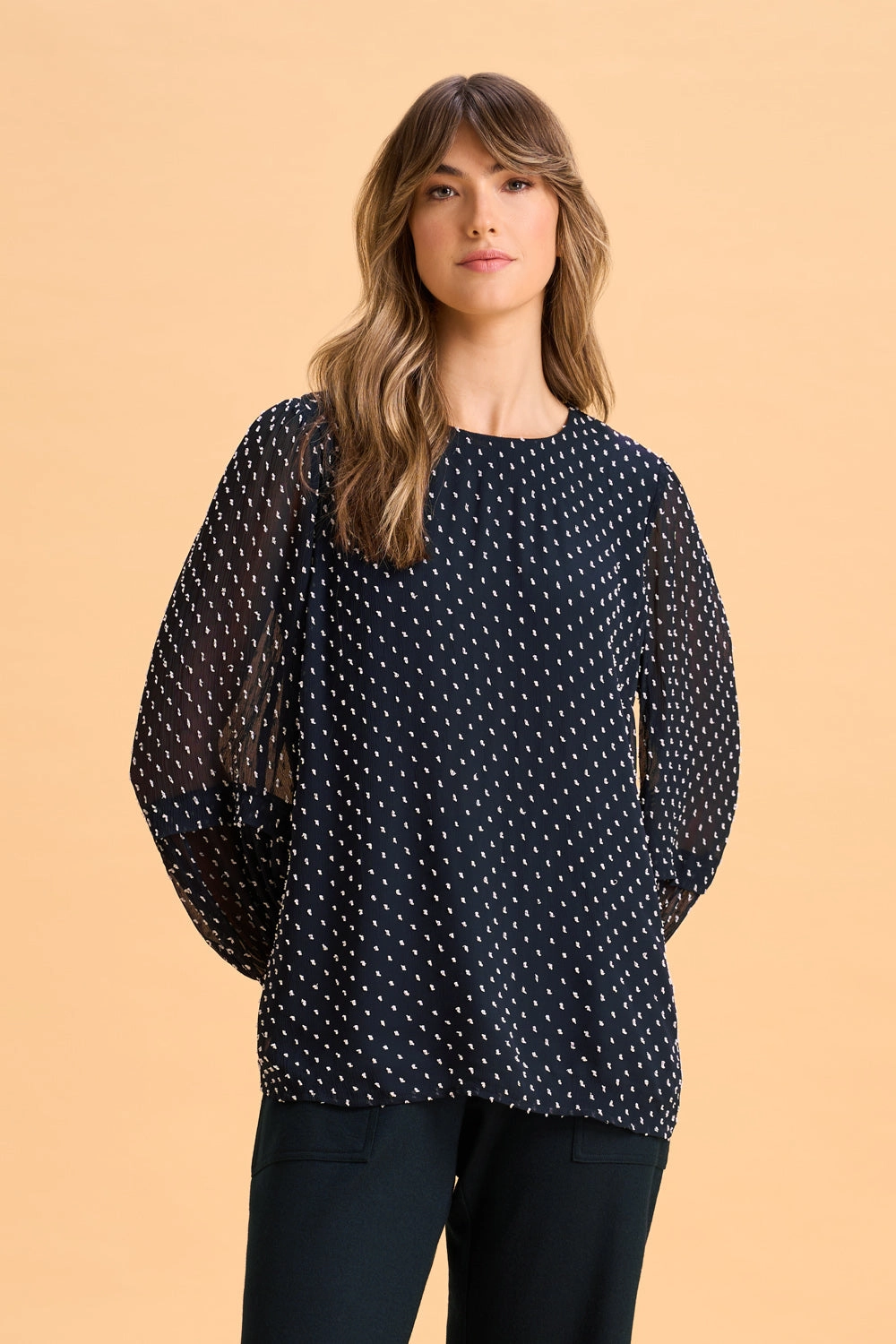 Crinkle Spot Blouse - White Spot Ink