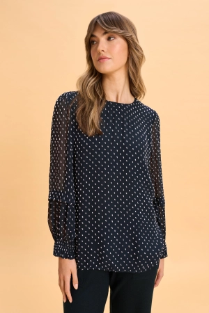Crinkle Spot Blouse - White Spot Ink