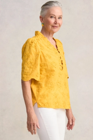 Embroidered Frill Detail Top - Mustard