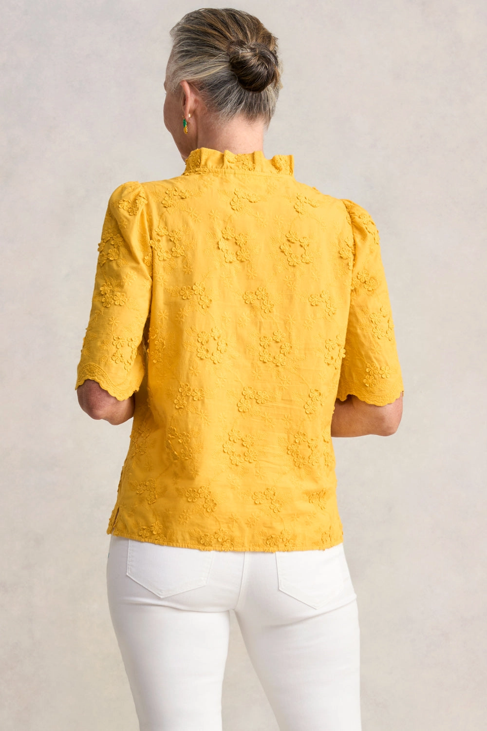Embroidered Frill Detail Top - Mustard