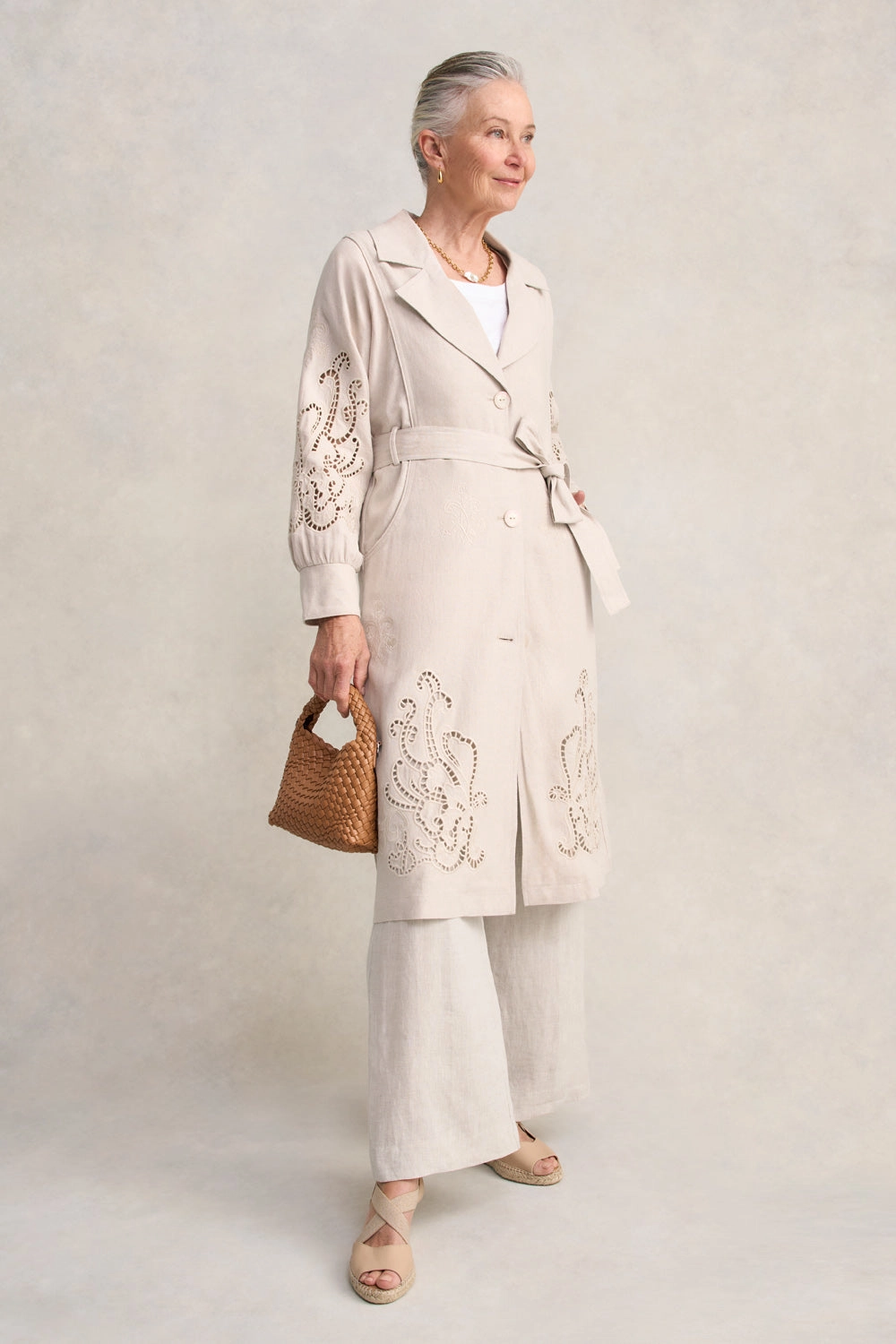 Embroidered Trench Coat - Sienna