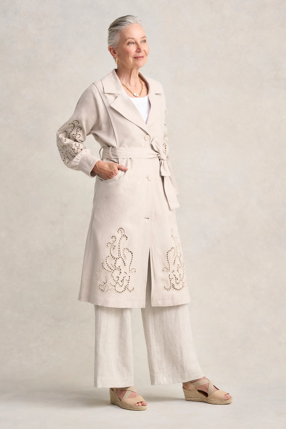 Embroidered Trench Coat - Sienna
