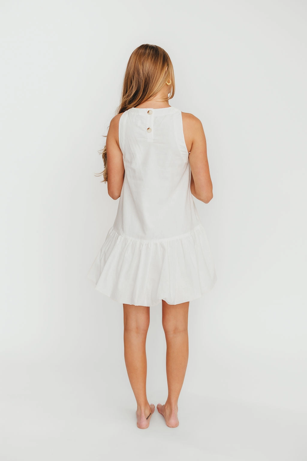 Estelle Bubble Hem Mini Dress in Off-White