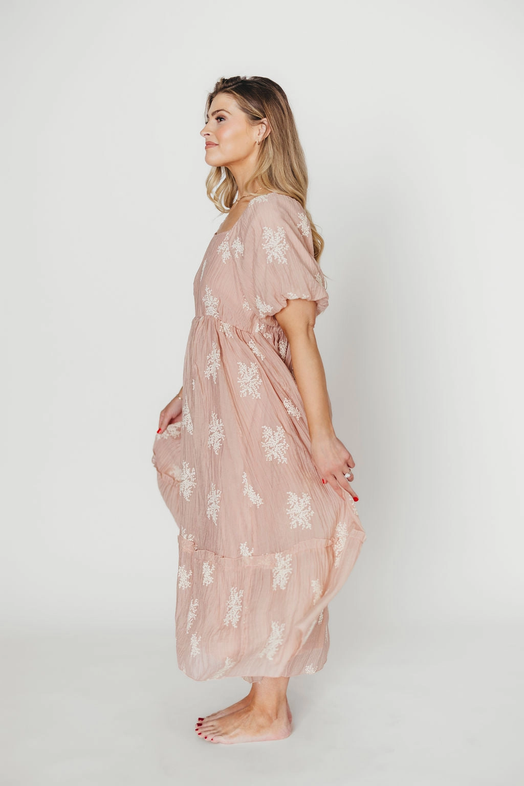 Hallie Embroidered Maxi Dress in Blush - Bump Friendly & Inclusive Sizing (S-3XL)