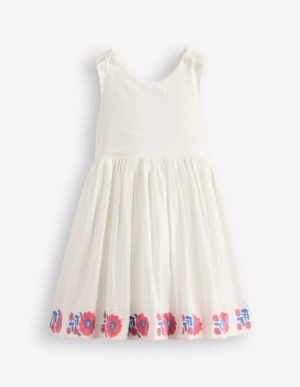 Harper Cross-Back Dress-White Embroidered