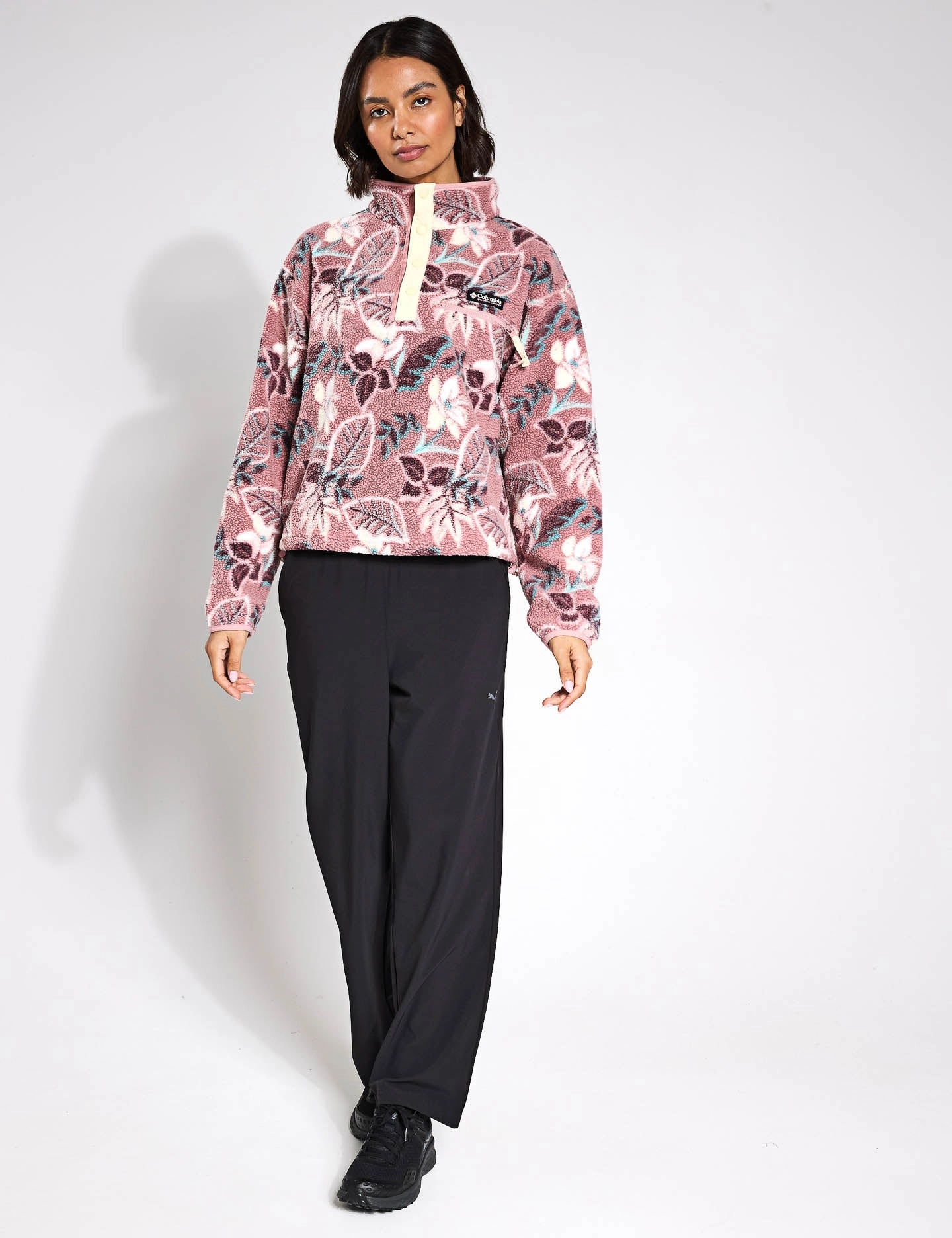 Helvetia II Cropped Sherpa Half Snap Printed Fleece - Fig Pasteled Multi