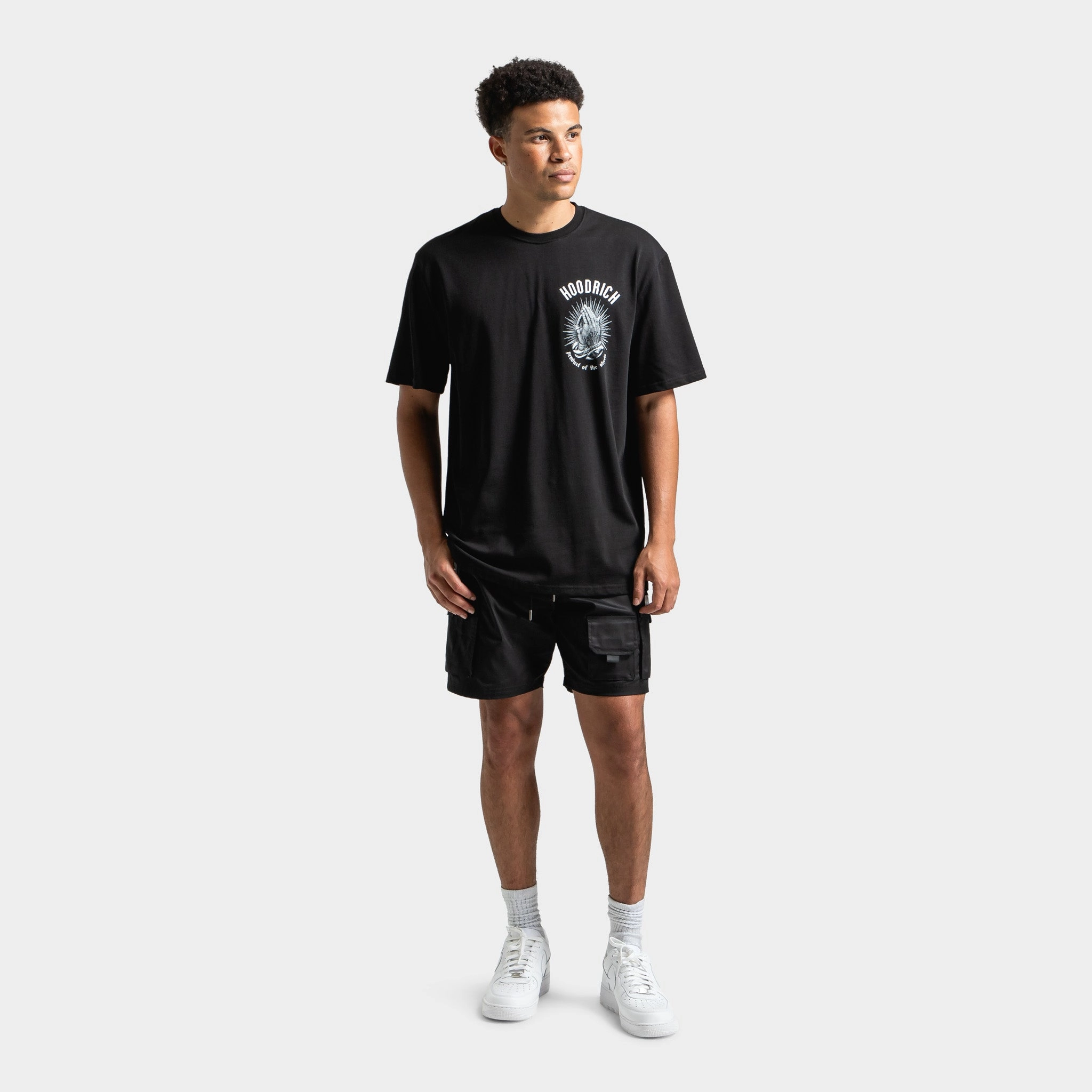 Hoodrich Defense Woven Cargo Shorts Black / White - Cyber Yellow