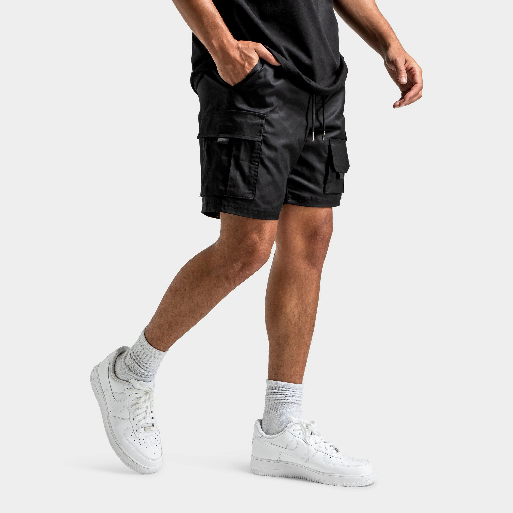Hoodrich Defense Woven Cargo Shorts Black / White - Cyber Yellow