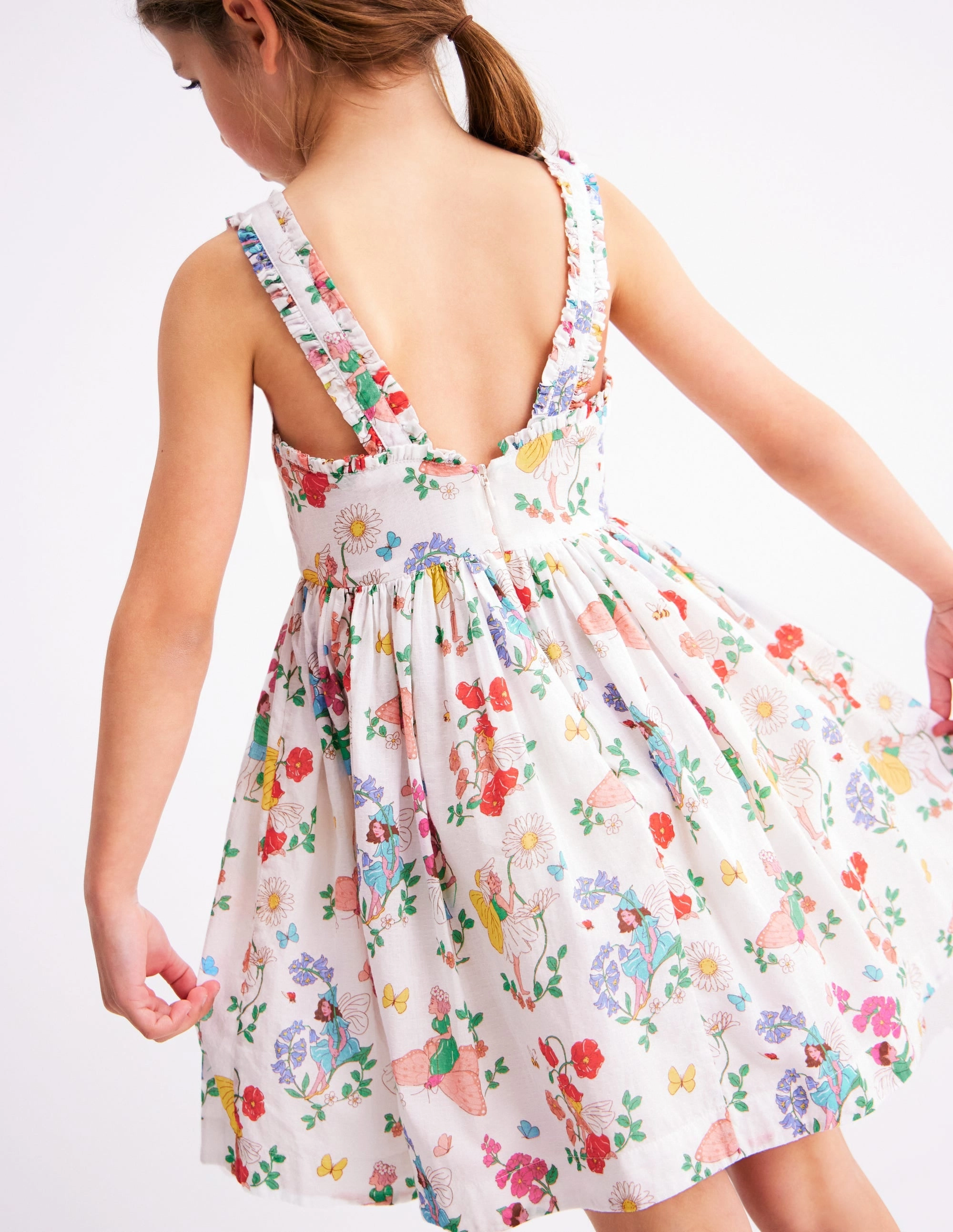 Luna Frill Strap Woven Dress-Multi Flower Fairy