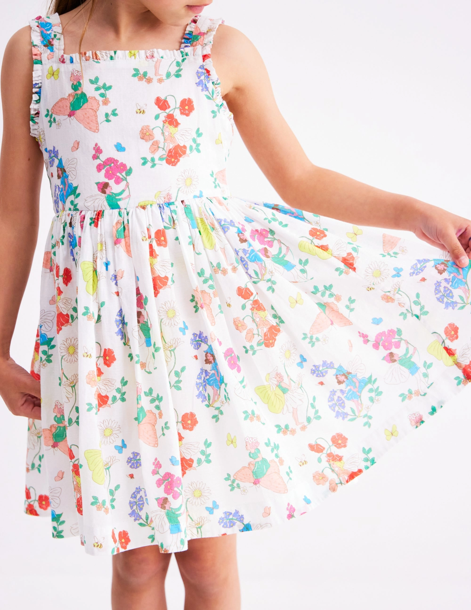 Luna Frill Strap Woven Dress-Multi Flower Fairy