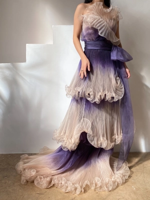 Marchesa Pleated Silk Organza Gown - S/6