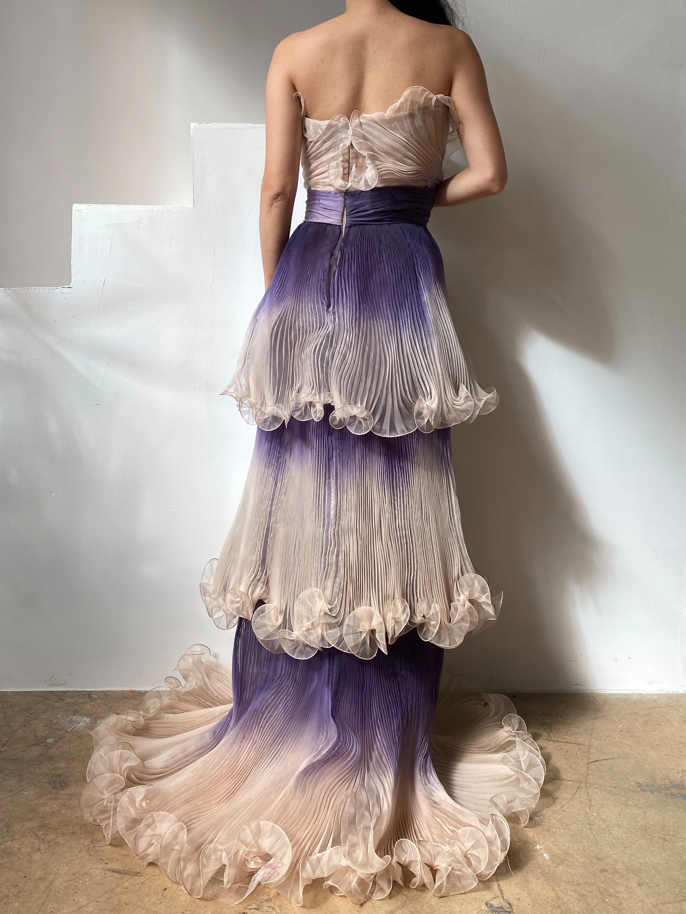 Marchesa Pleated Silk Organza Gown - S/6