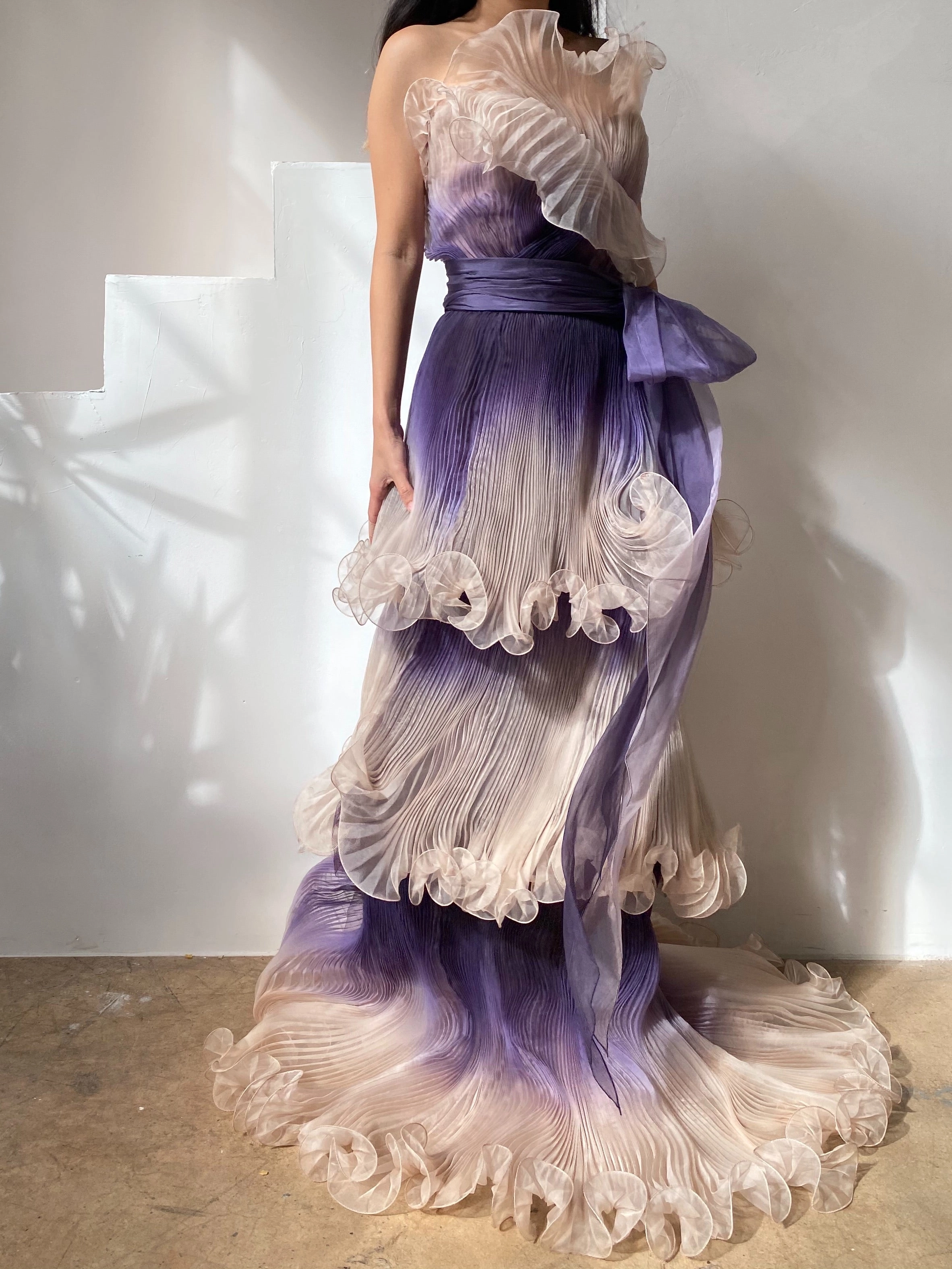 Marchesa Pleated Silk Organza Gown - S/6