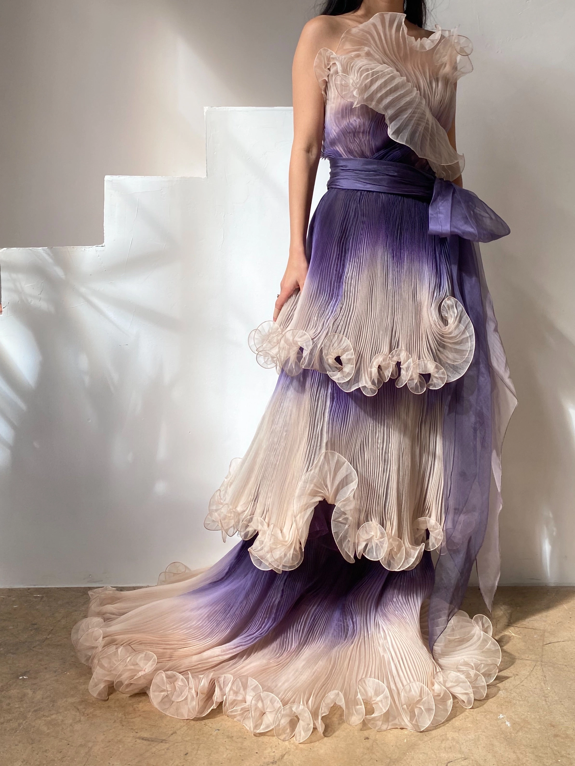 Marchesa Pleated Silk Organza Gown - S/6