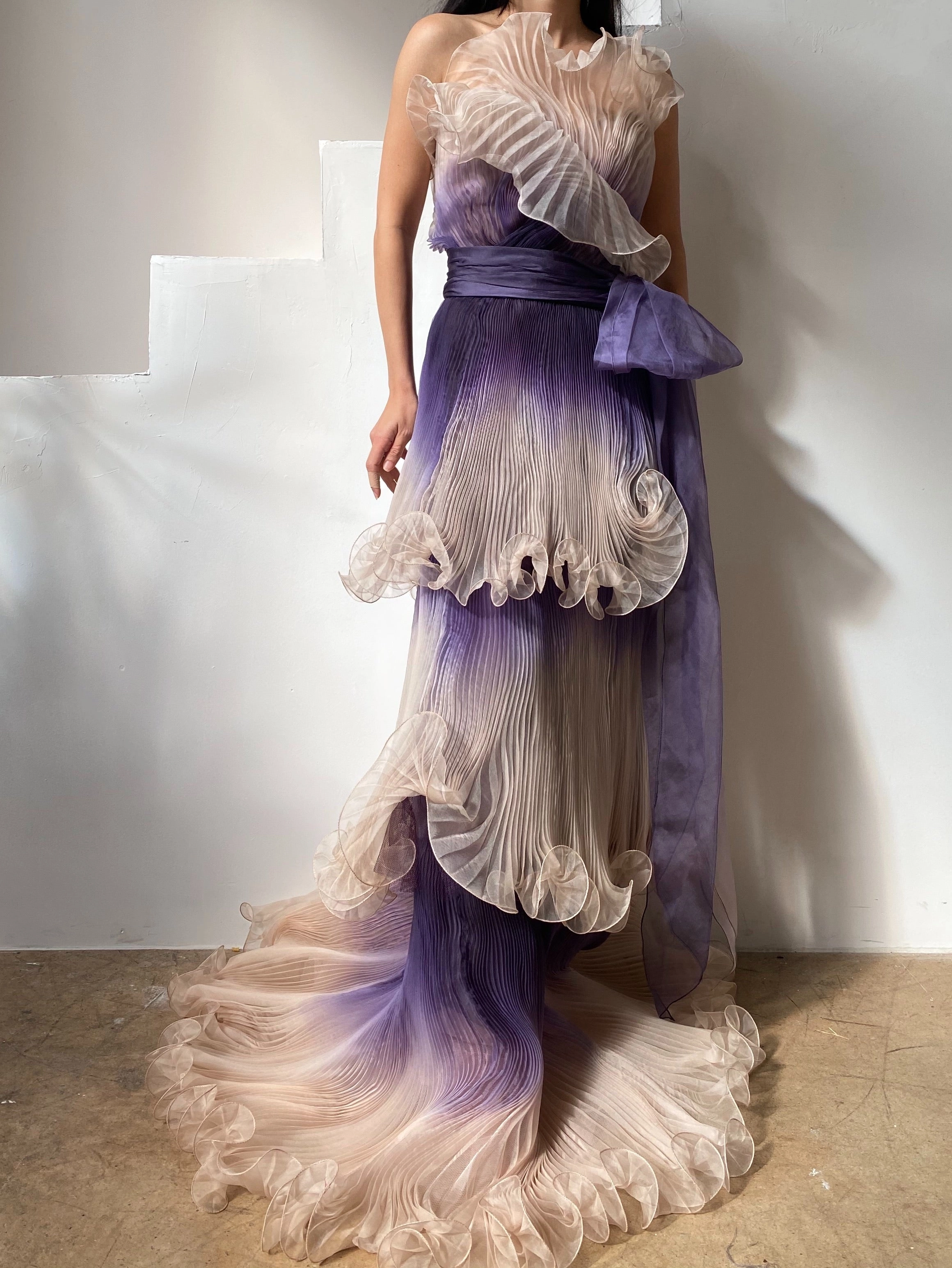 Marchesa Pleated Silk Organza Gown - S/6