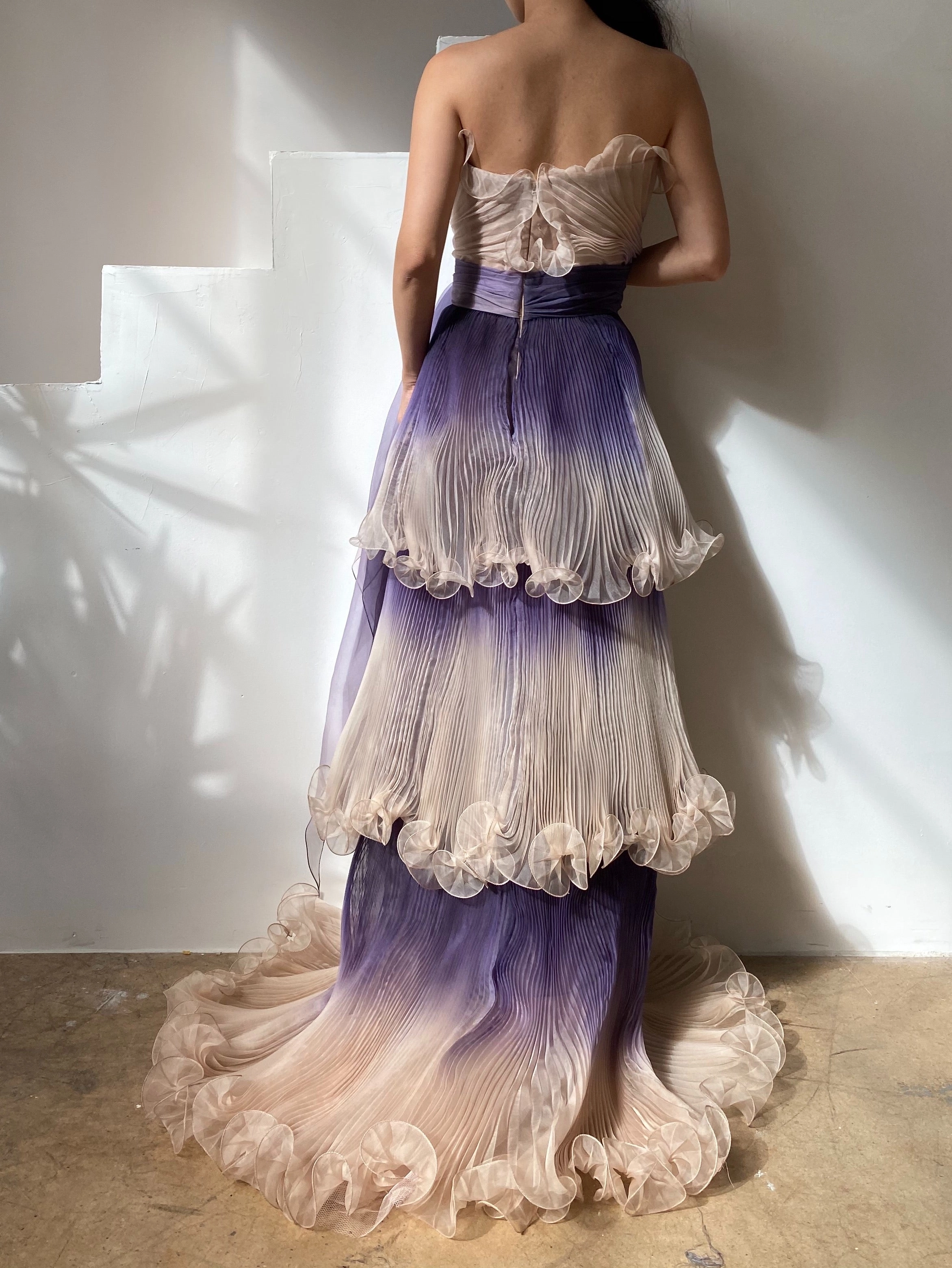Marchesa Pleated Silk Organza Gown - S/6