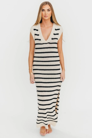 Maria Knit Maxi Dress in Natural/Black
