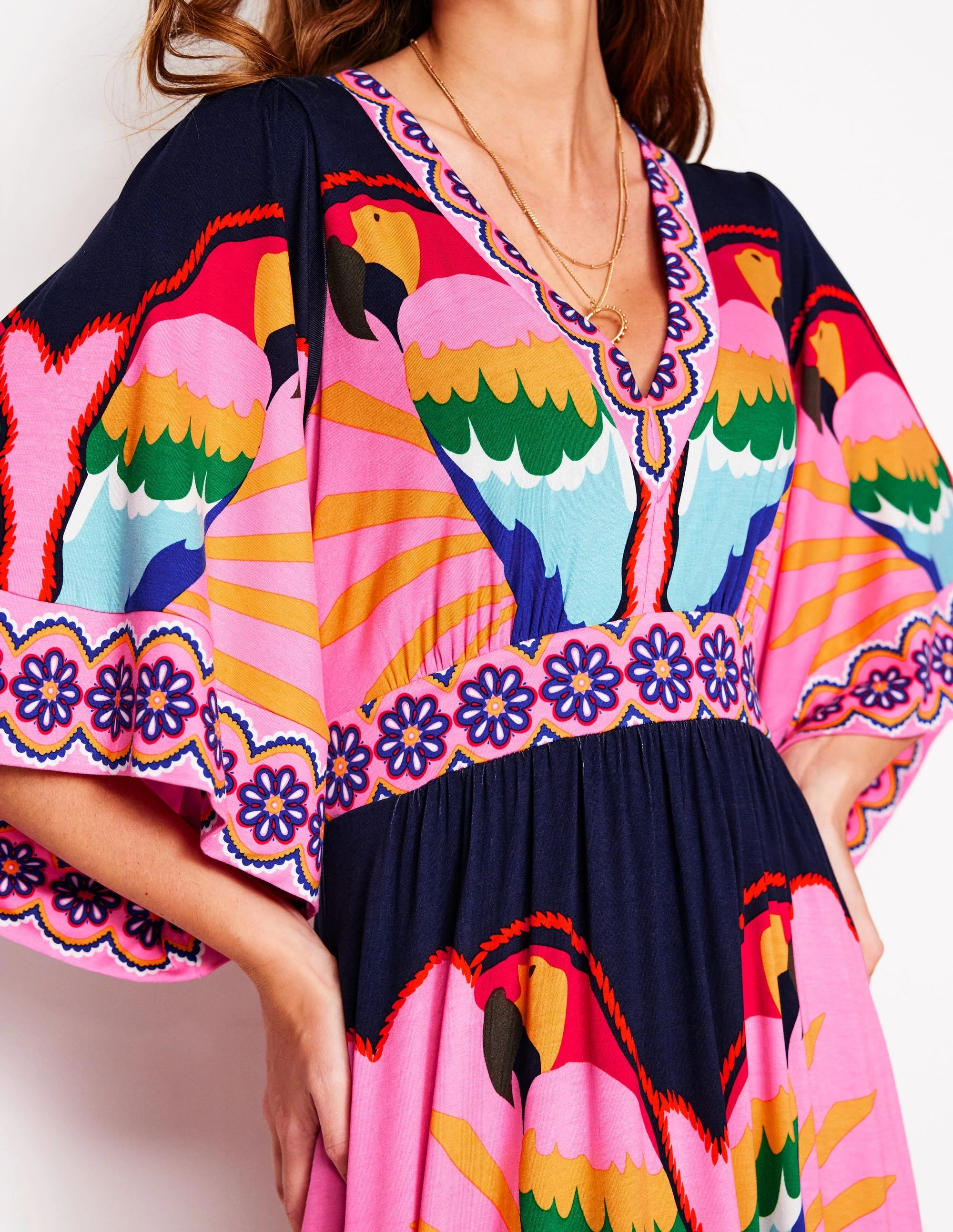 Maya Kimono Jersey Maxi Dress-Multi. Paradise Parrot