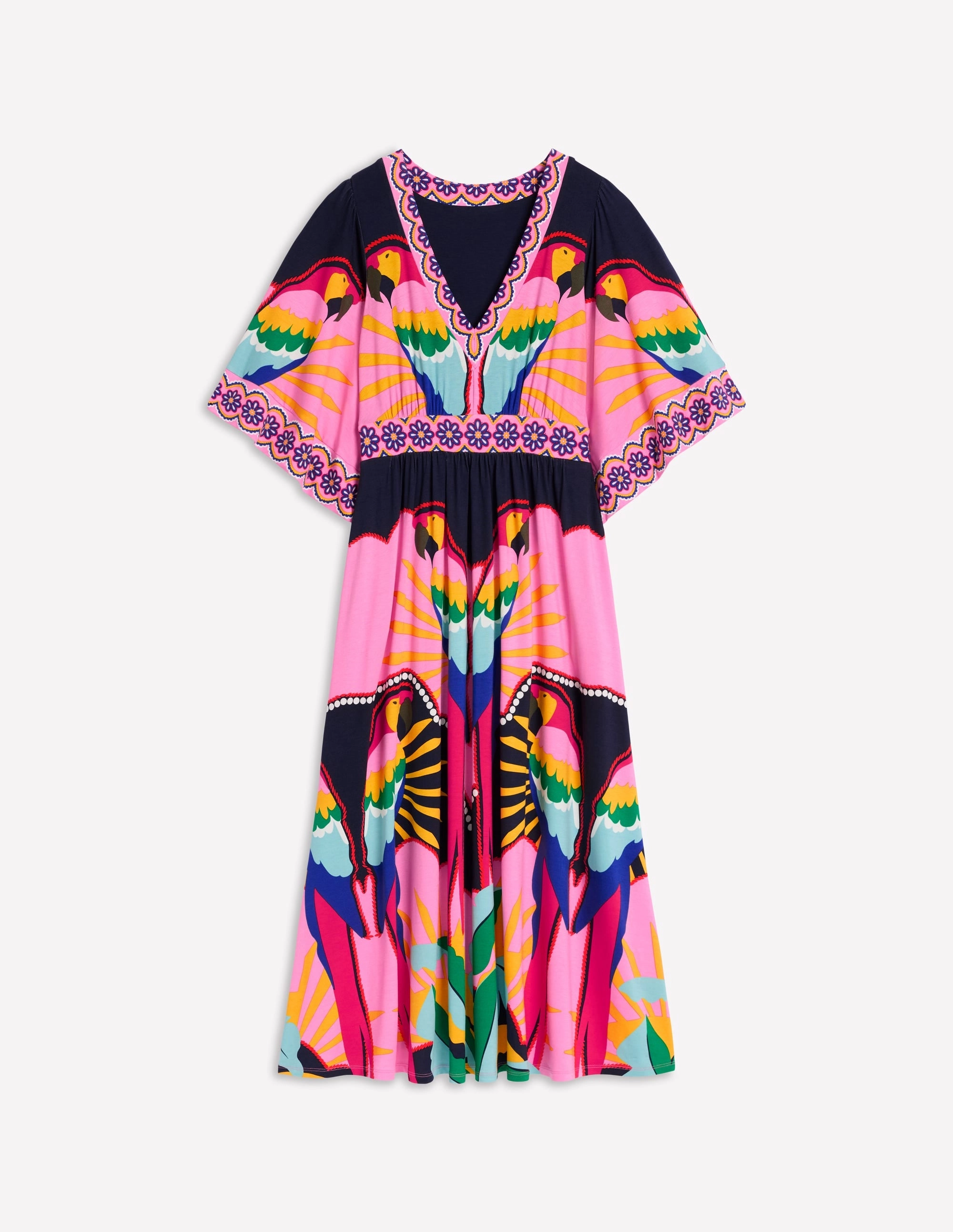 Maya Kimono Jersey Maxi Dress-Multi. Paradise Parrot