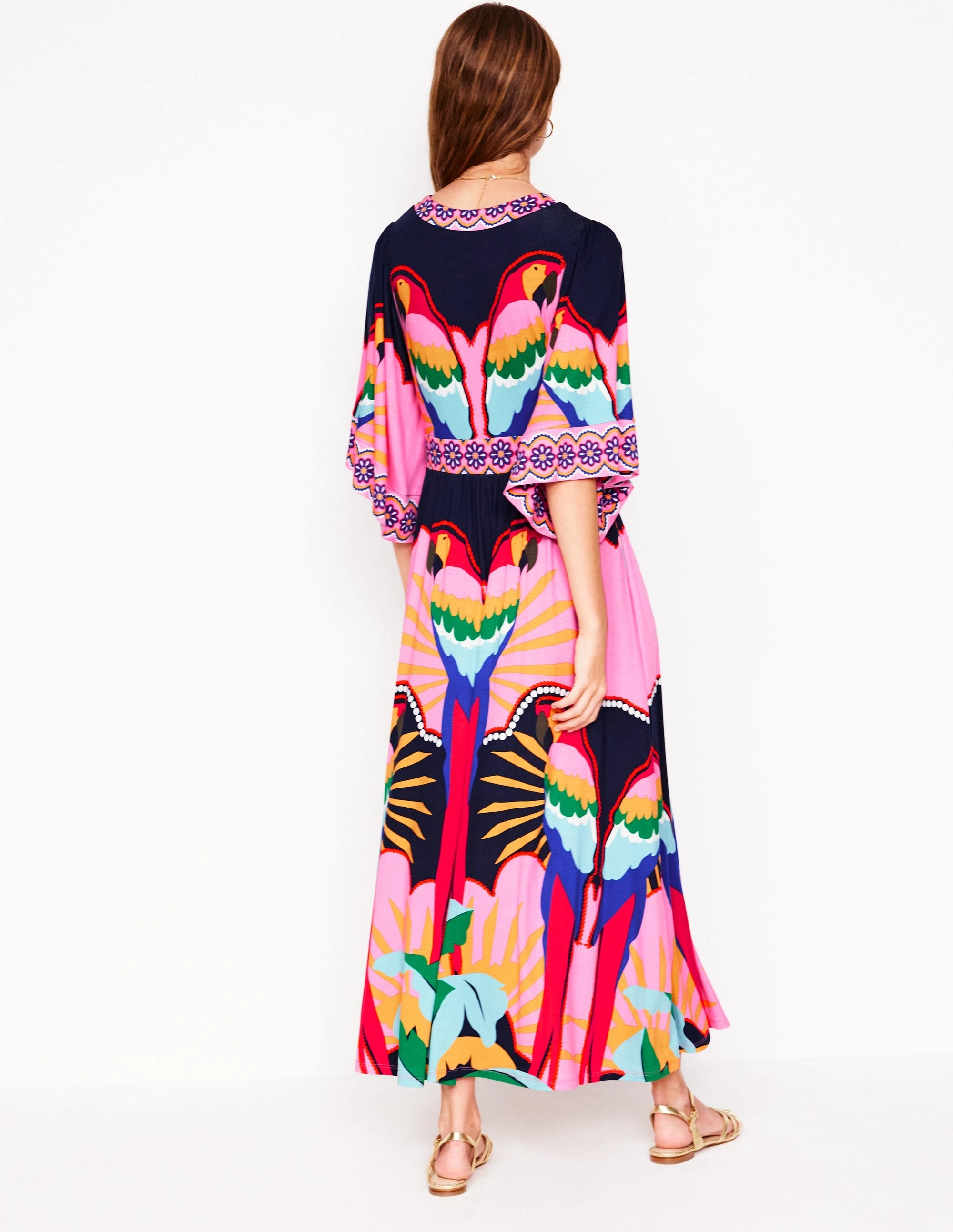 Maya Kimono Jersey Maxi Dress-Multi. Paradise Parrot