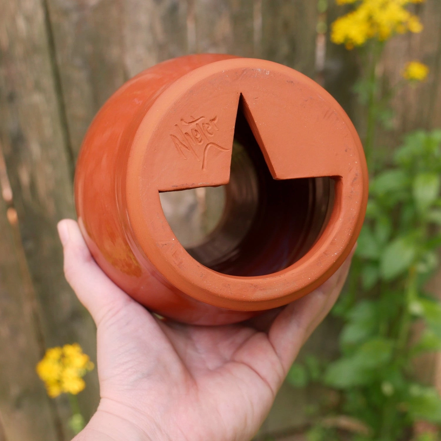 Redware Bird Bottle