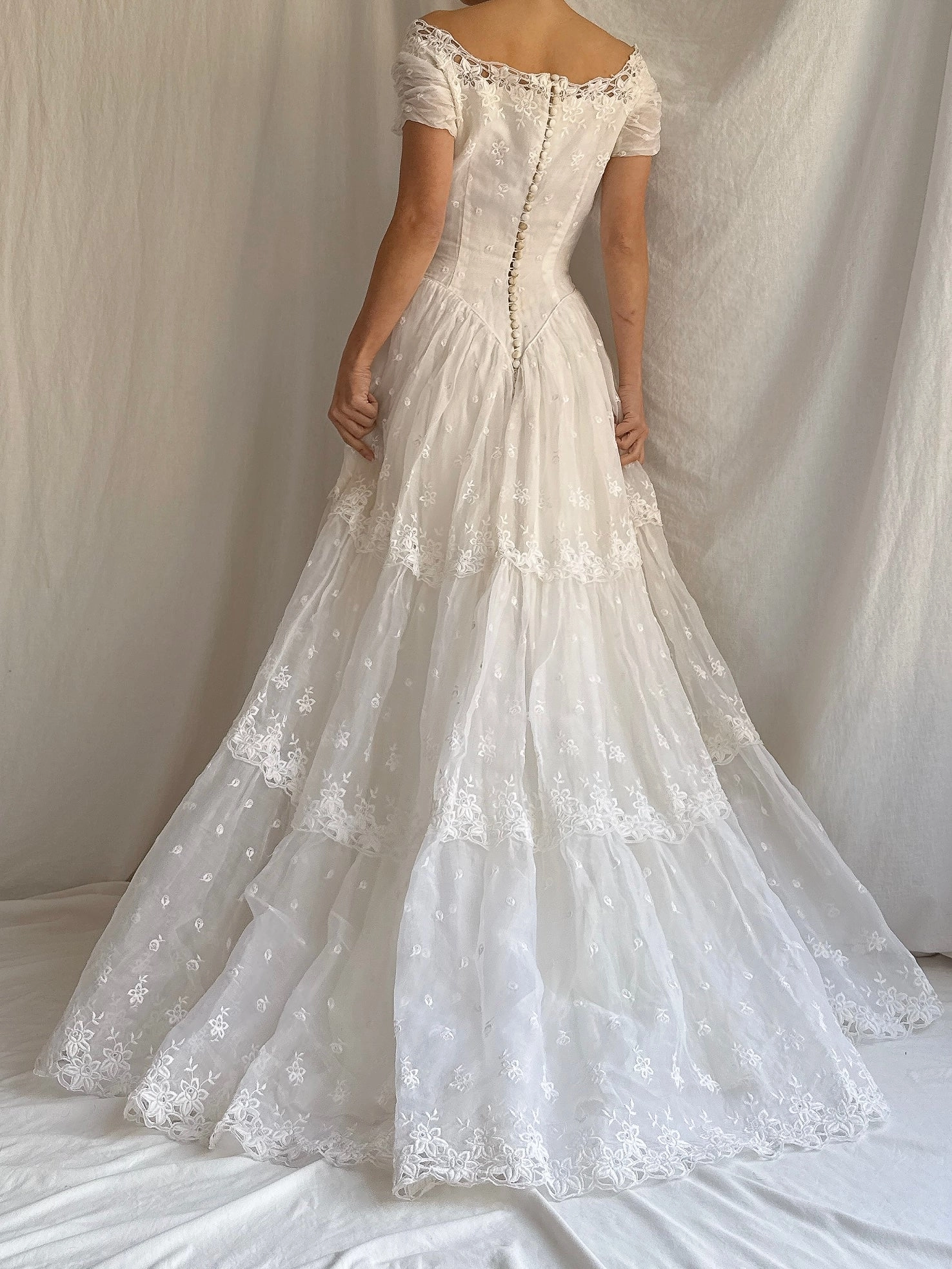 RESERVED for Colette 1950s Organdy Embroidered Gown - XS