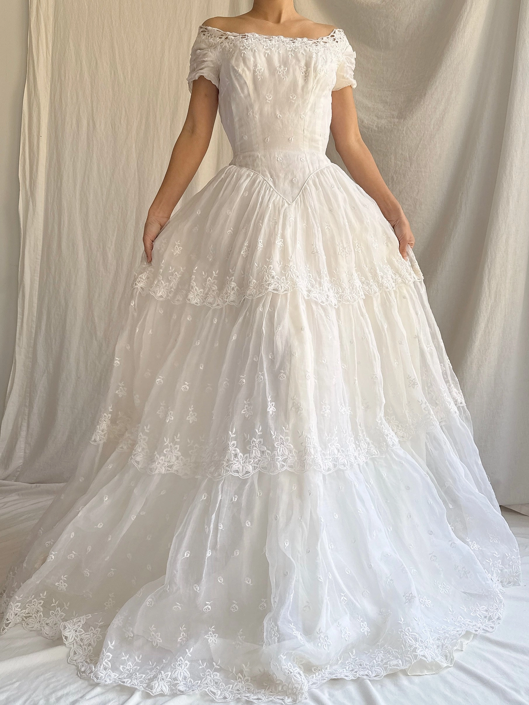 RESERVED for Colette 1950s Organdy Embroidered Gown - XS